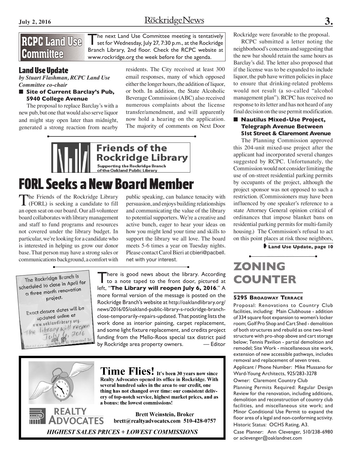 The Rockridge News, July 2016, page 3