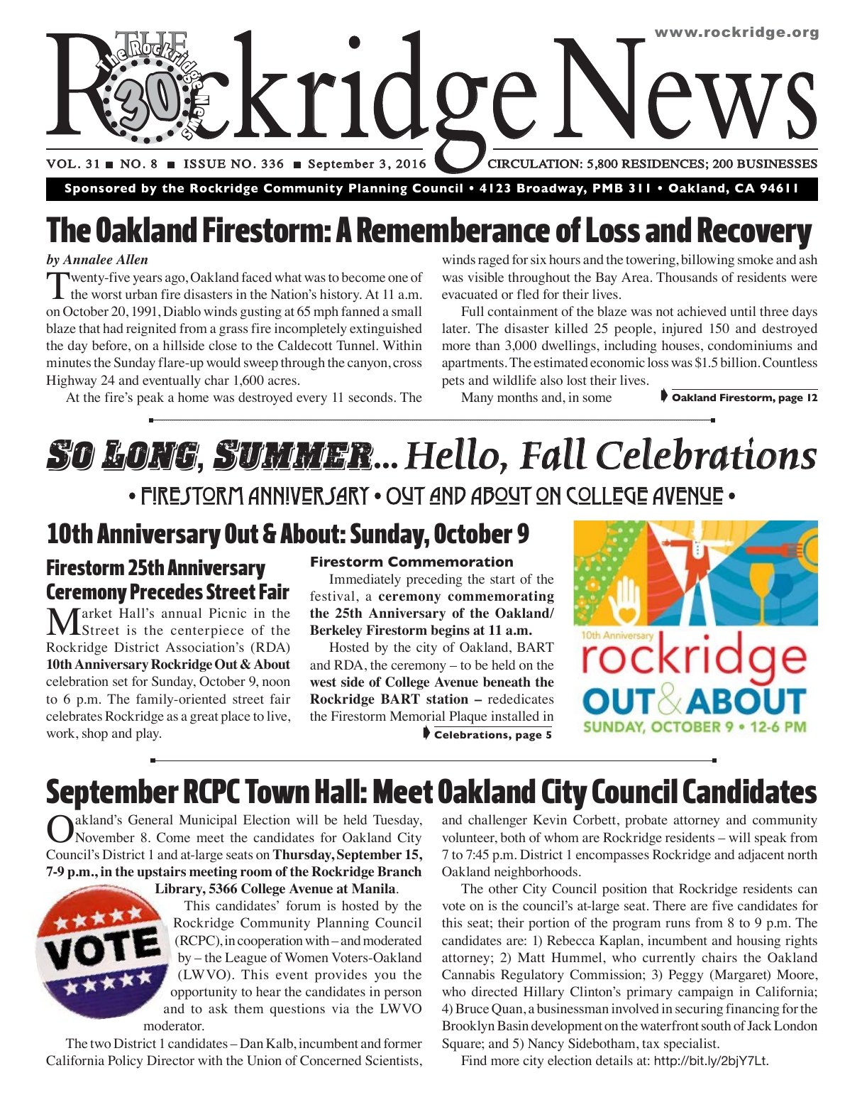 Click to zoom in The Rockridge News, September 2016, page 1