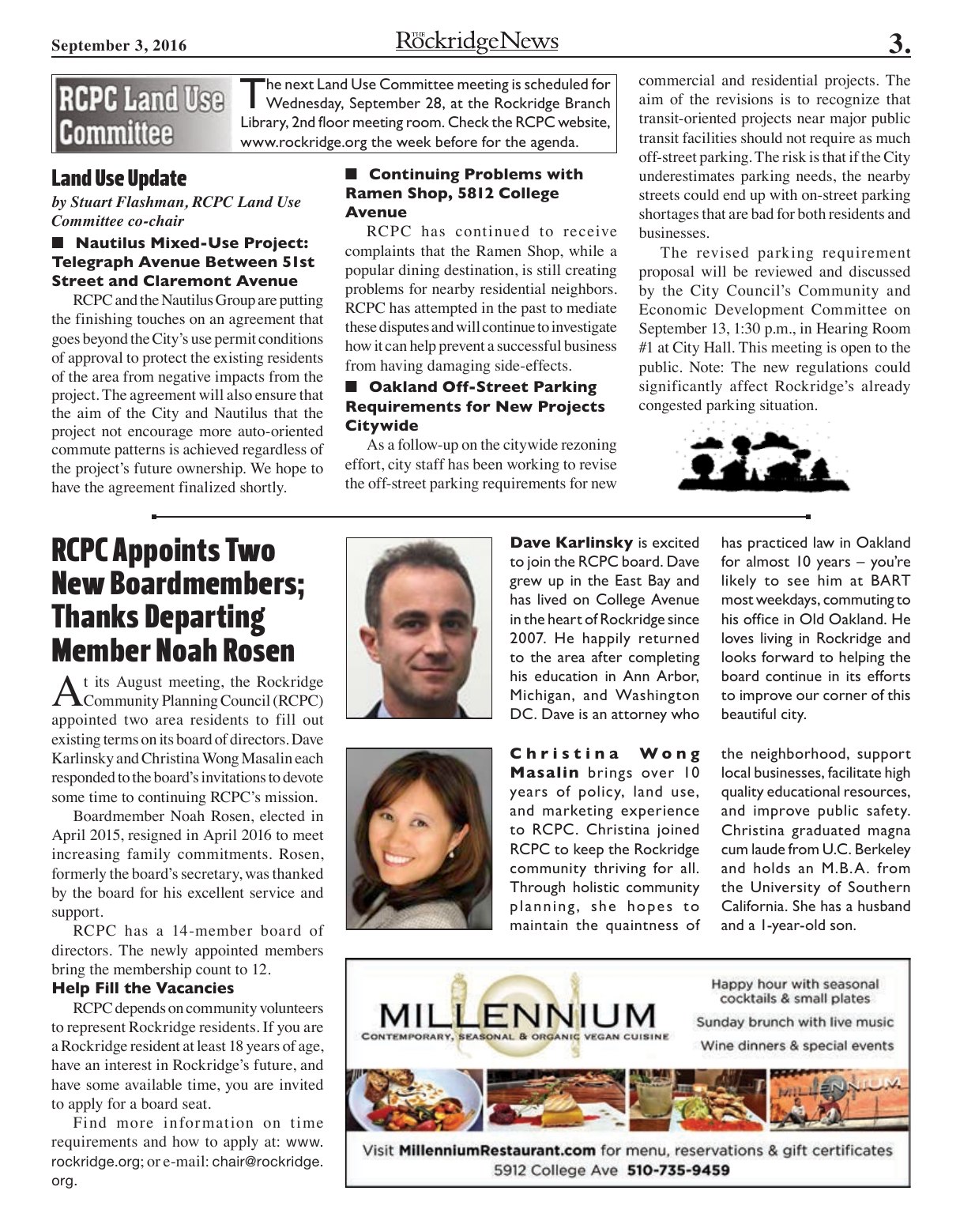 The Rockridge News, September 2016, page 3