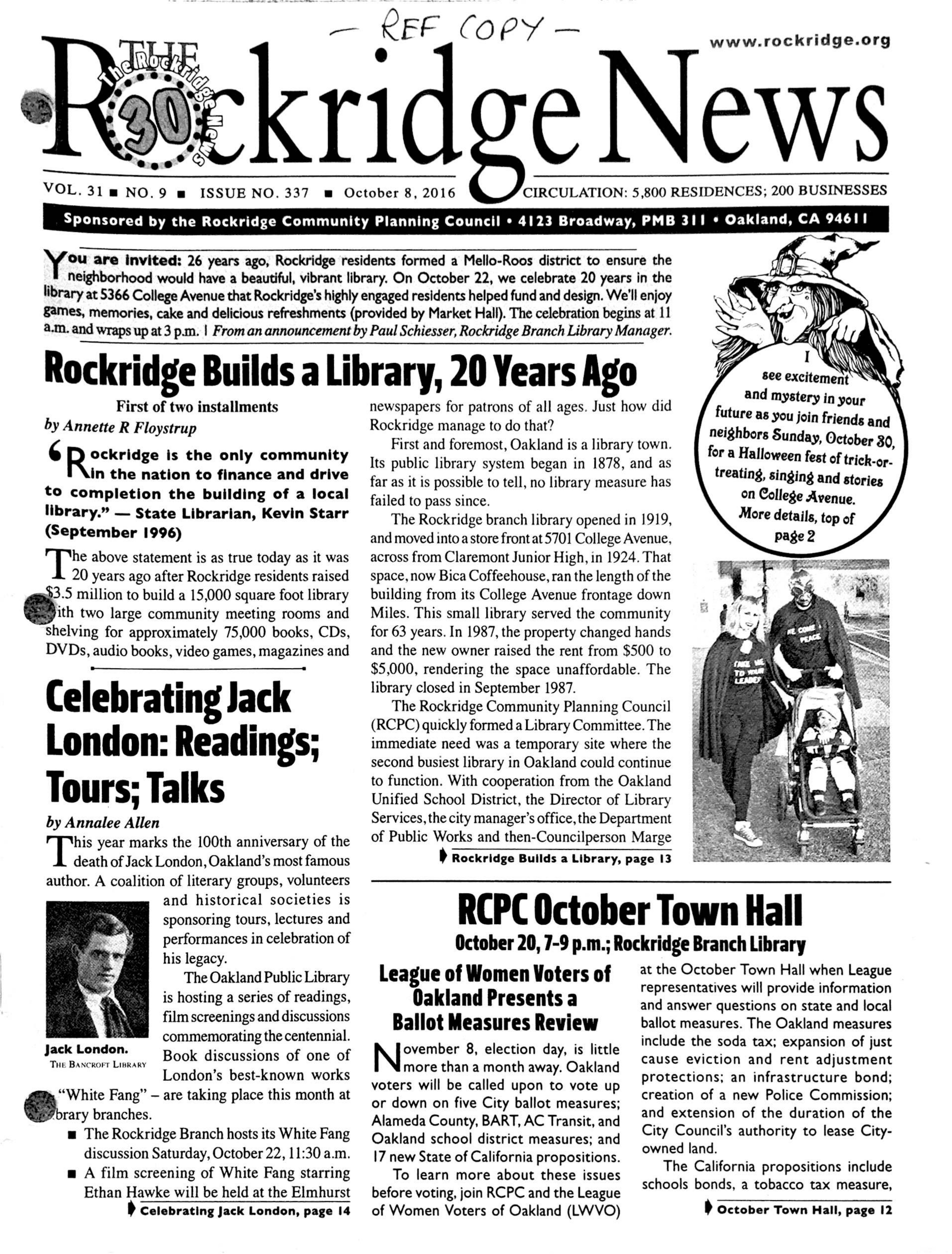 Click to zoom in The Rockridge News, October 2016, page 1