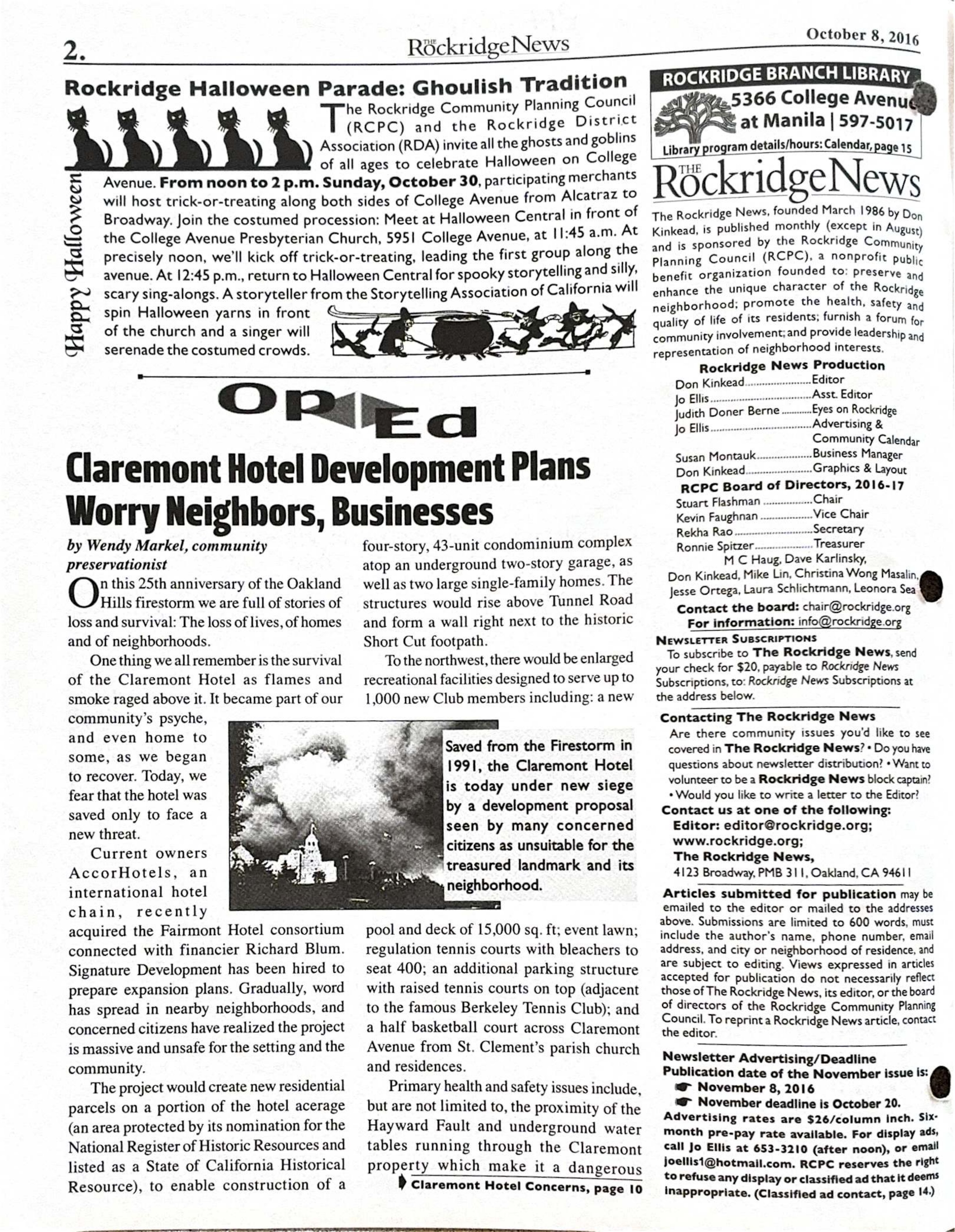 Click to zoom in The Rockridge News, October 2016, page 2