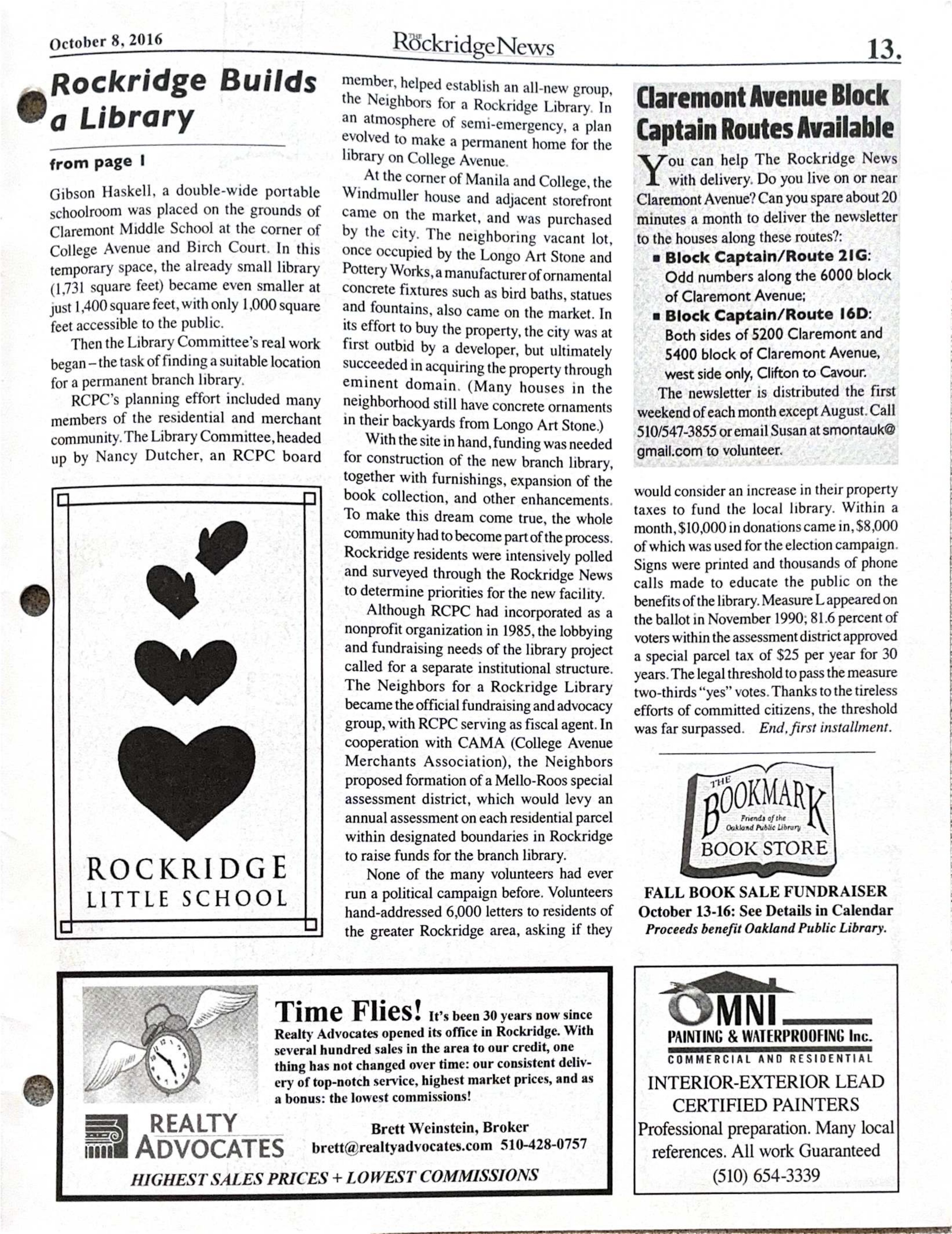 Click to zoom in The Rockridge News, October 2016, page 13