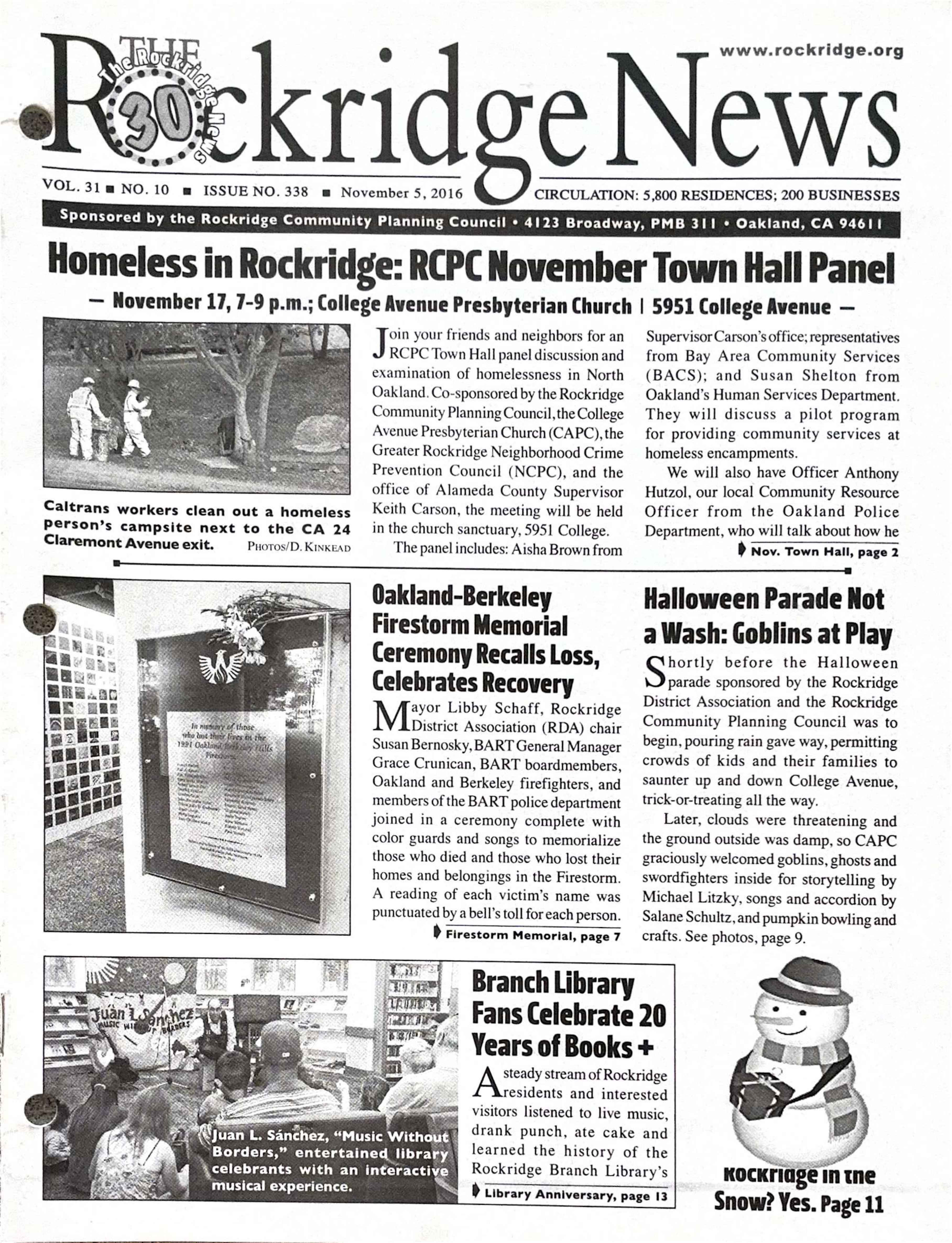 Click to zoom in The Rockridge News, November 2016, page 1
