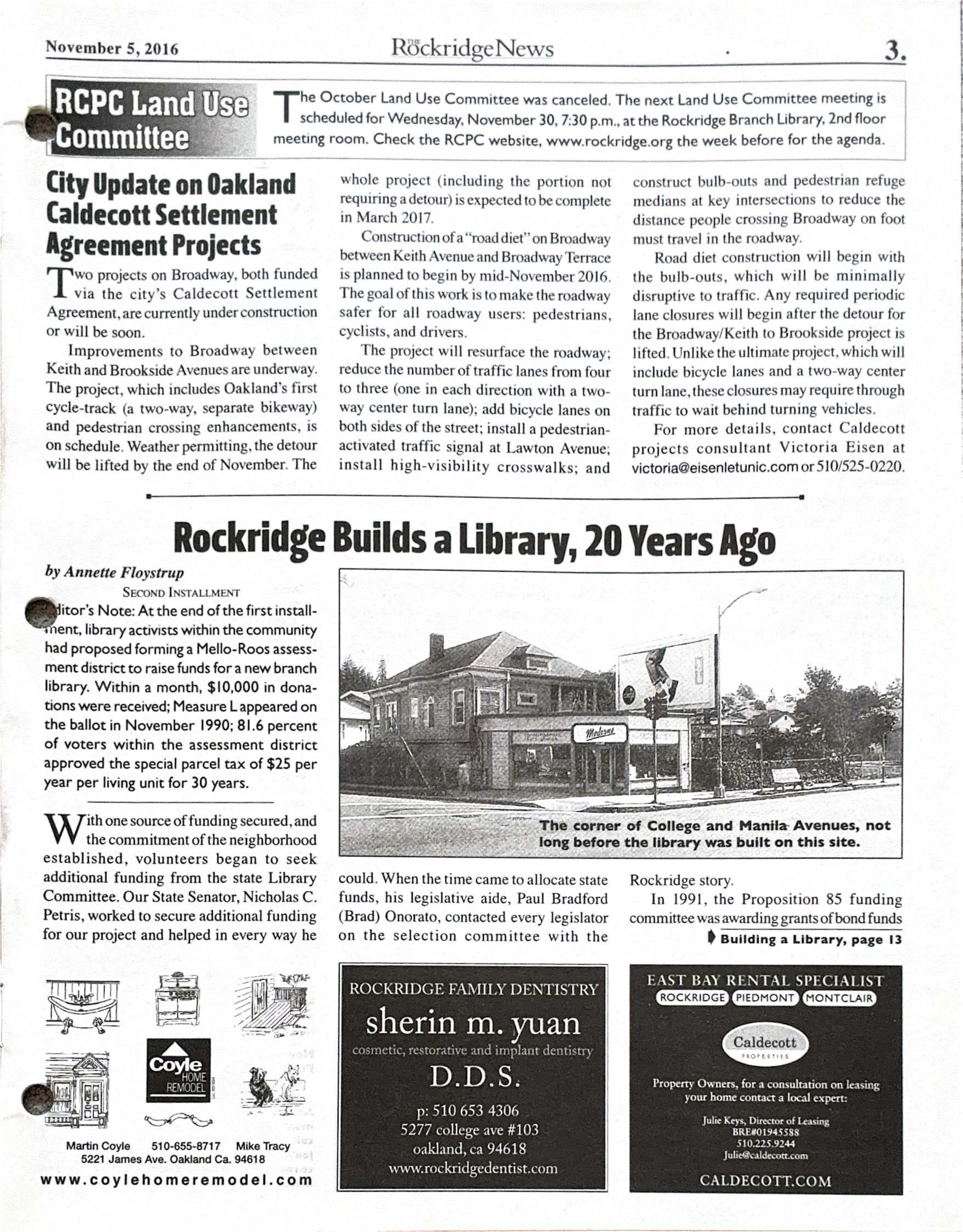 The Rockridge News, November 2016, page 3