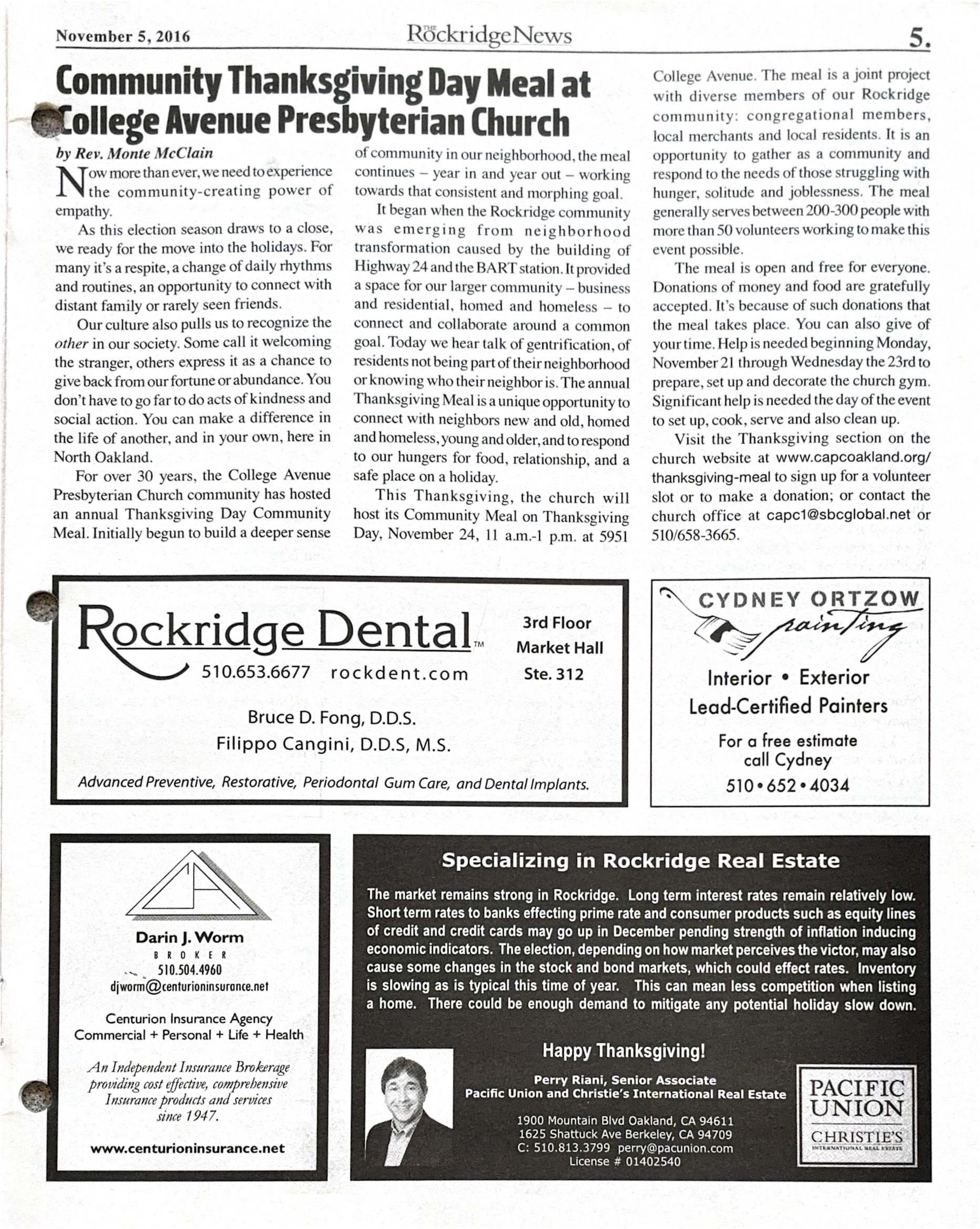 The Rockridge News, November 2016, page 5