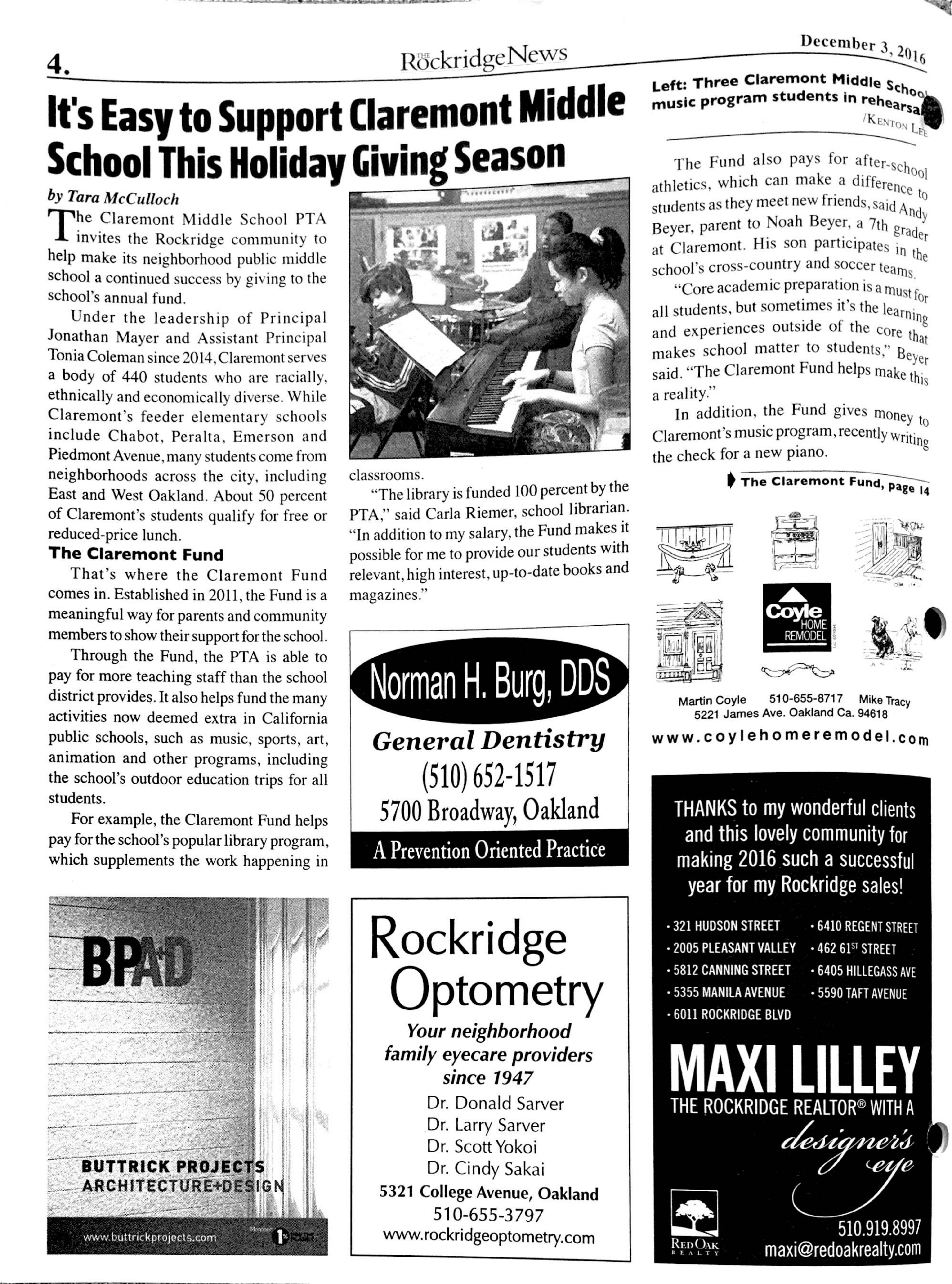 Click to zoom in The Rockridge News, December 2016, page 4