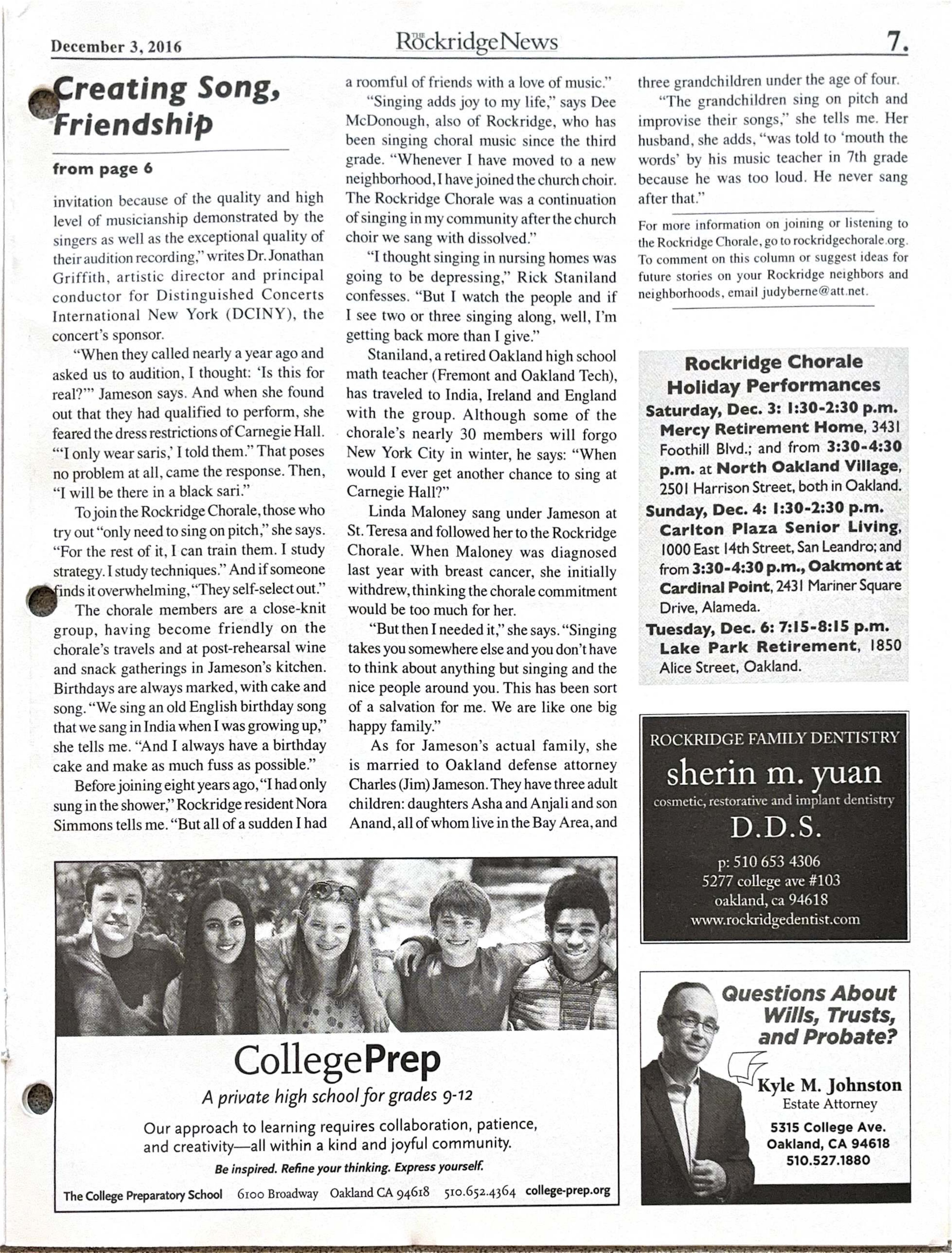 The Rockridge News, December 2016, page 7