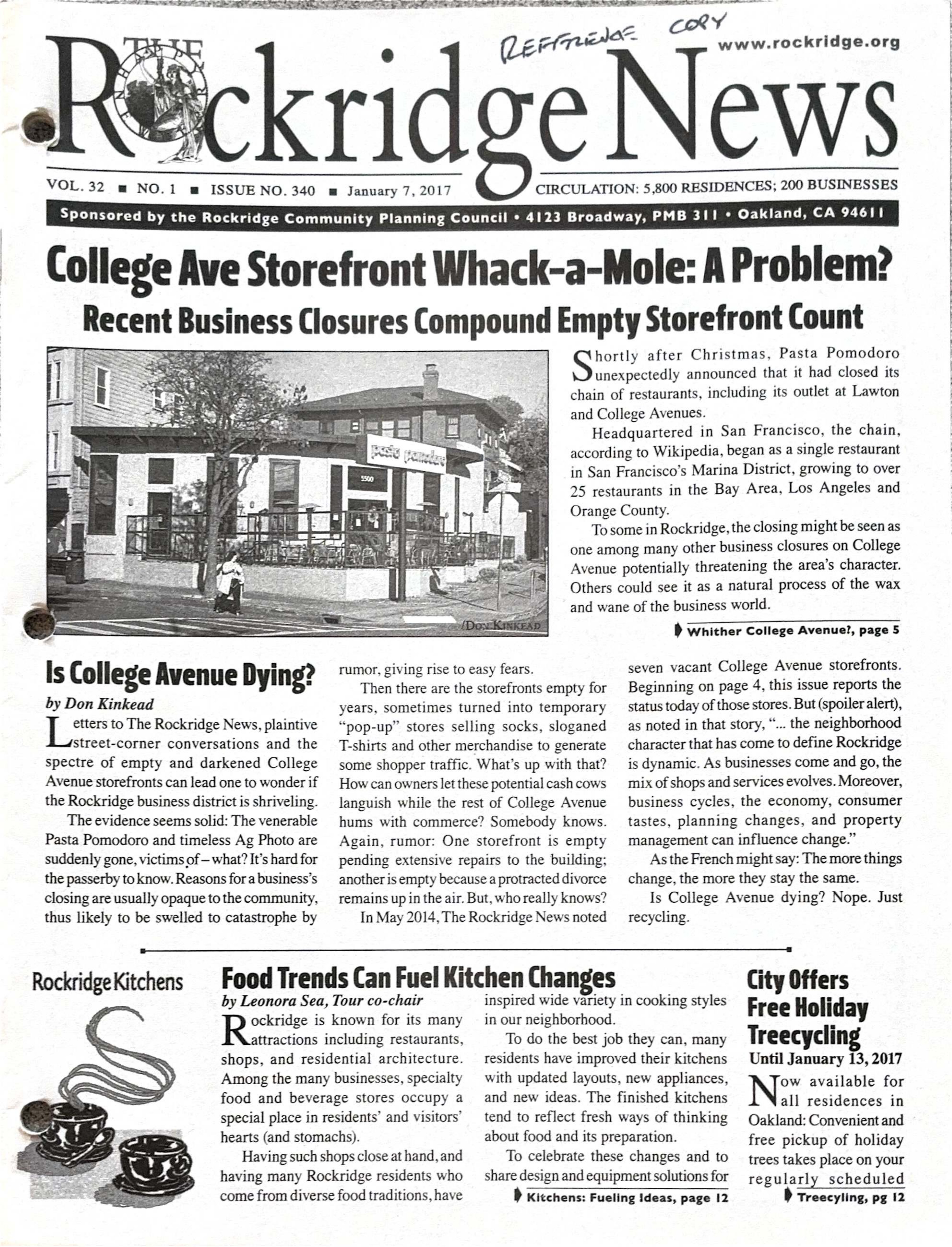 Click to zoom in The Rockridge News, January 2017, page 1