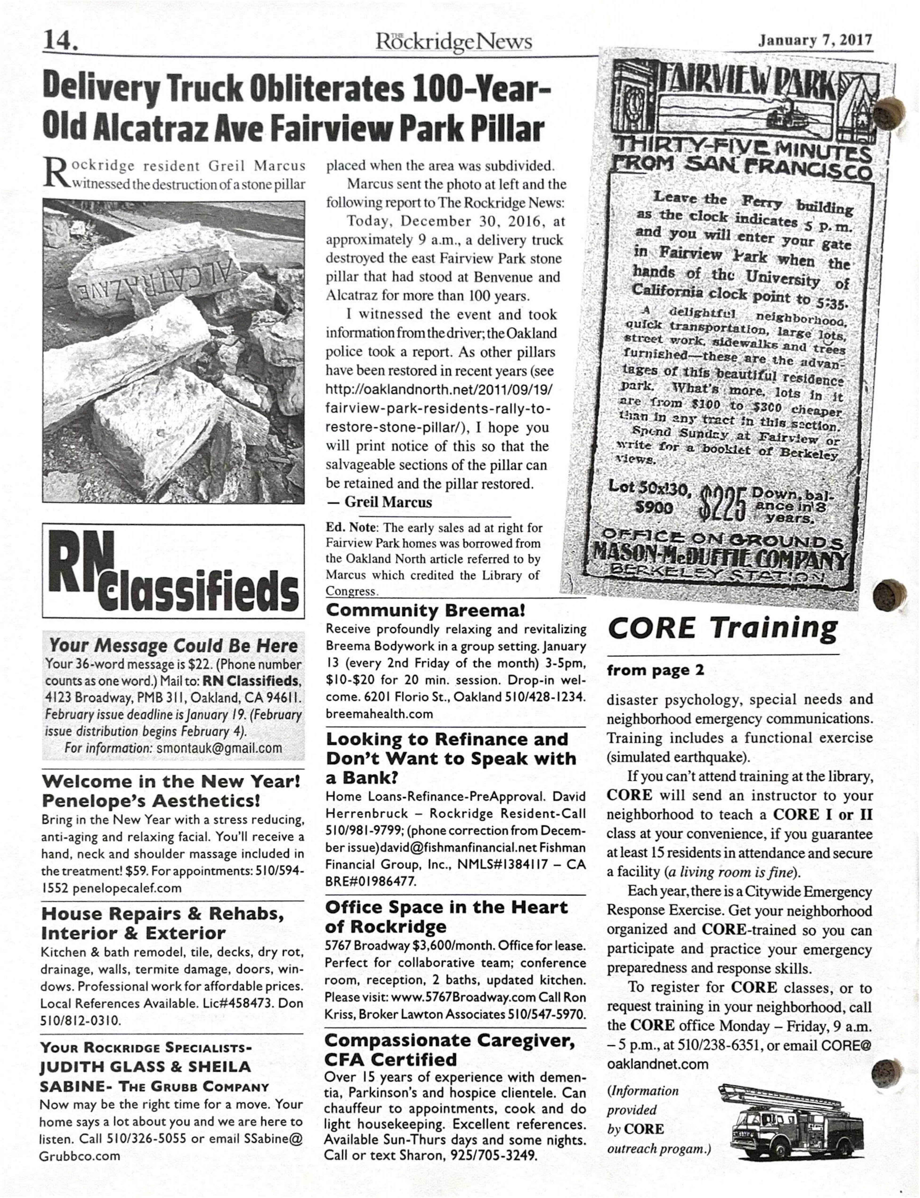 Click to zoom in The Rockridge News, January 2017, page 14