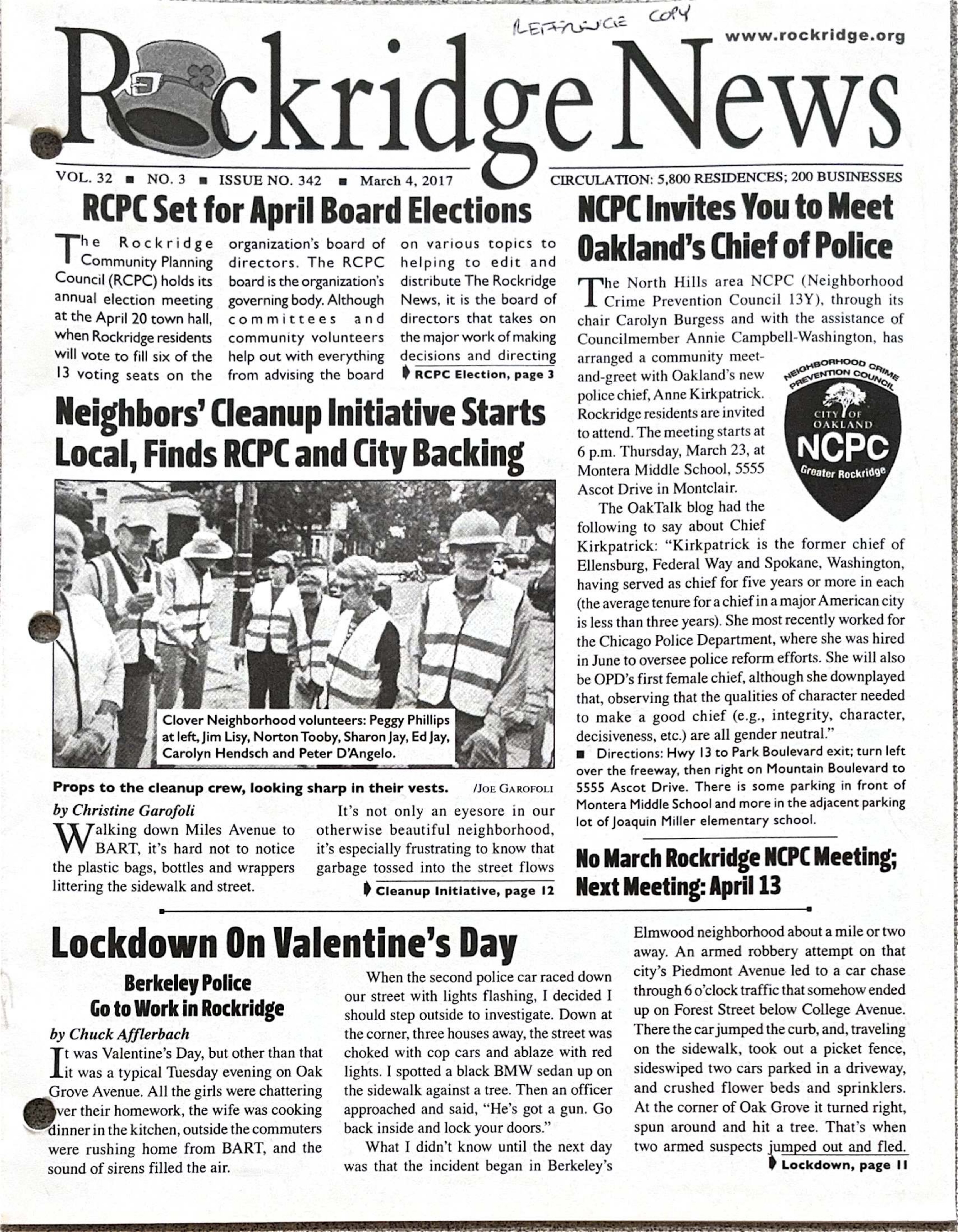 Click to zoom in The Rockridge News, March 2017, page 1