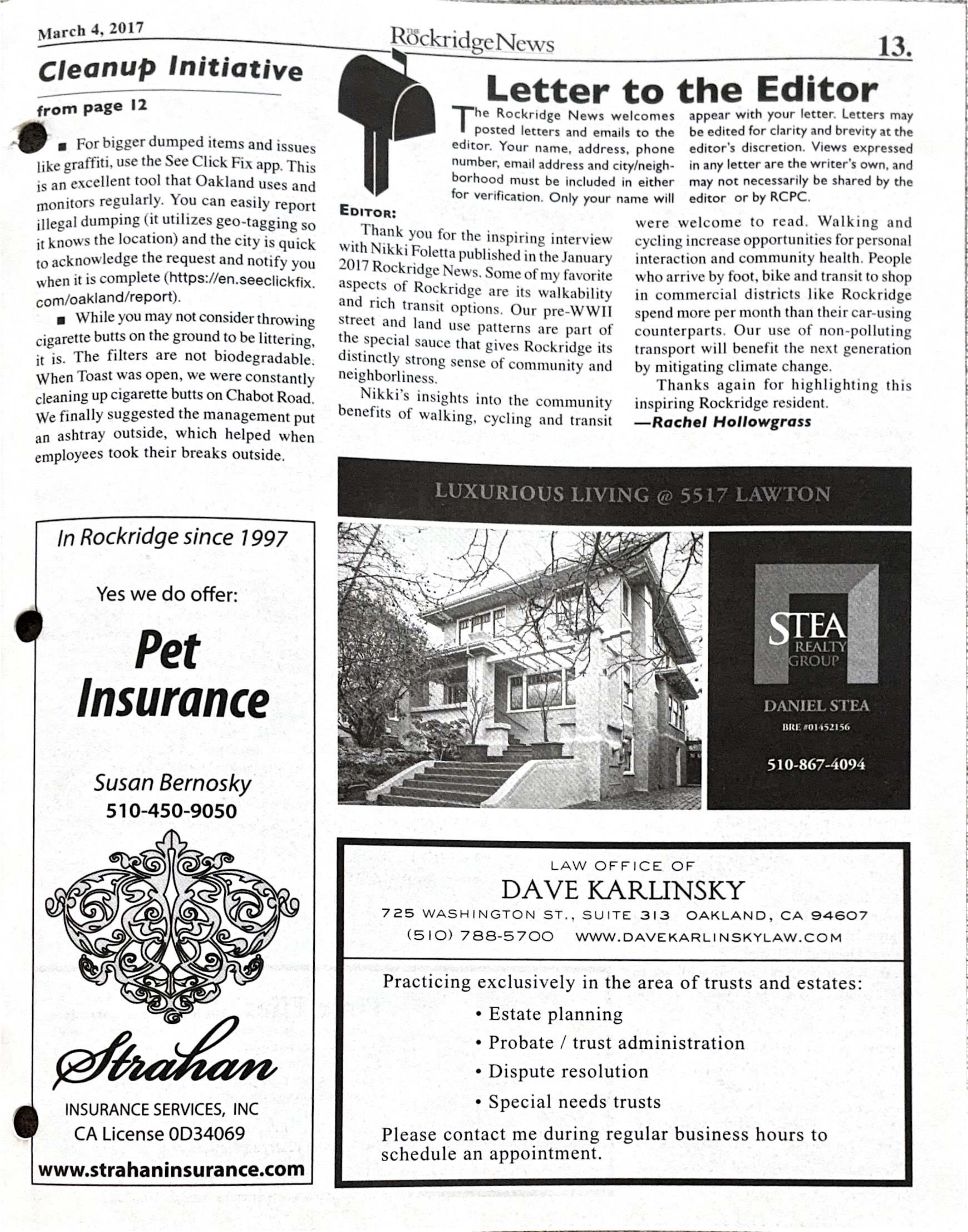 Click to zoom in The Rockridge News, March 2017, page 13