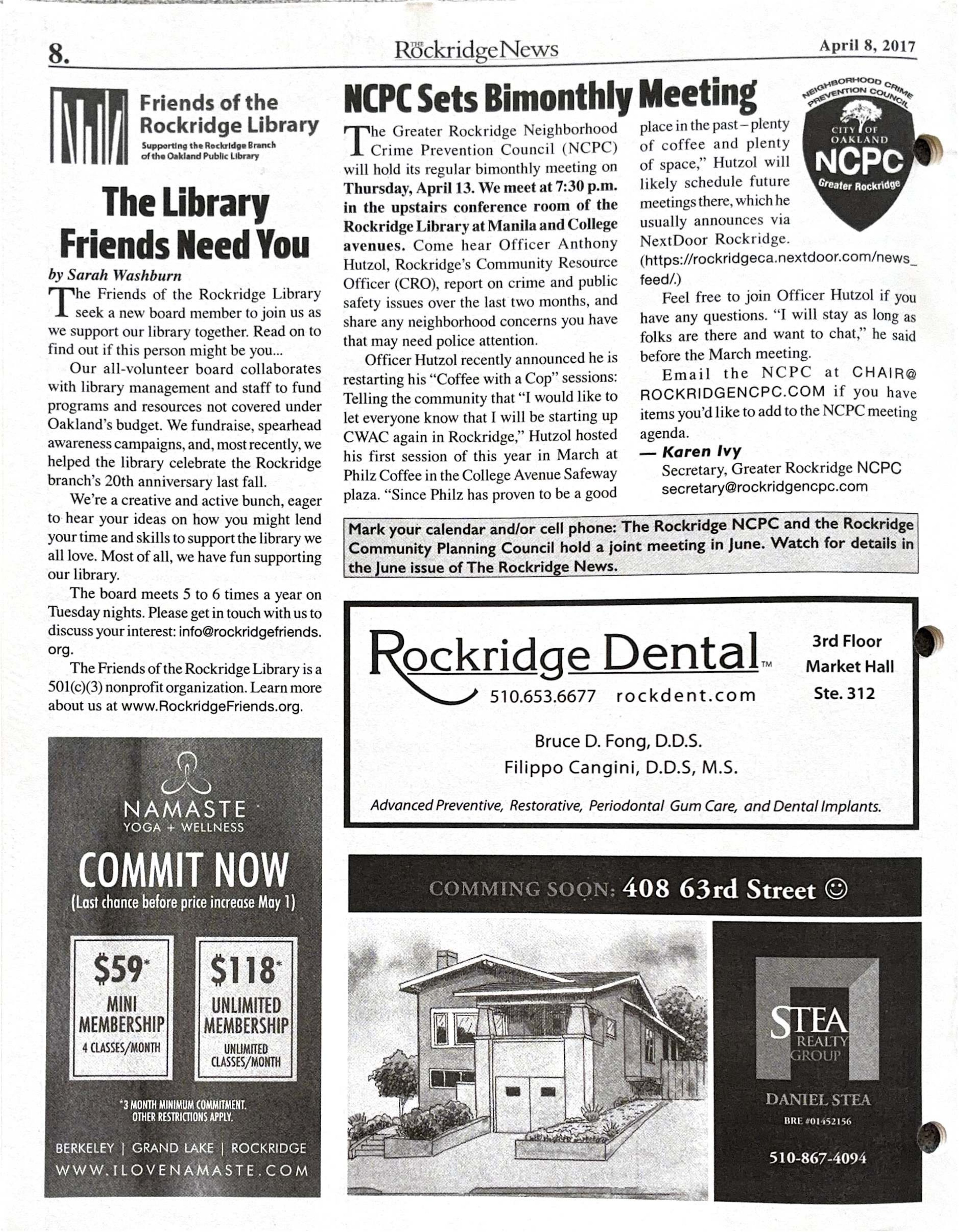 The Rockridge News, April 2017, page 8