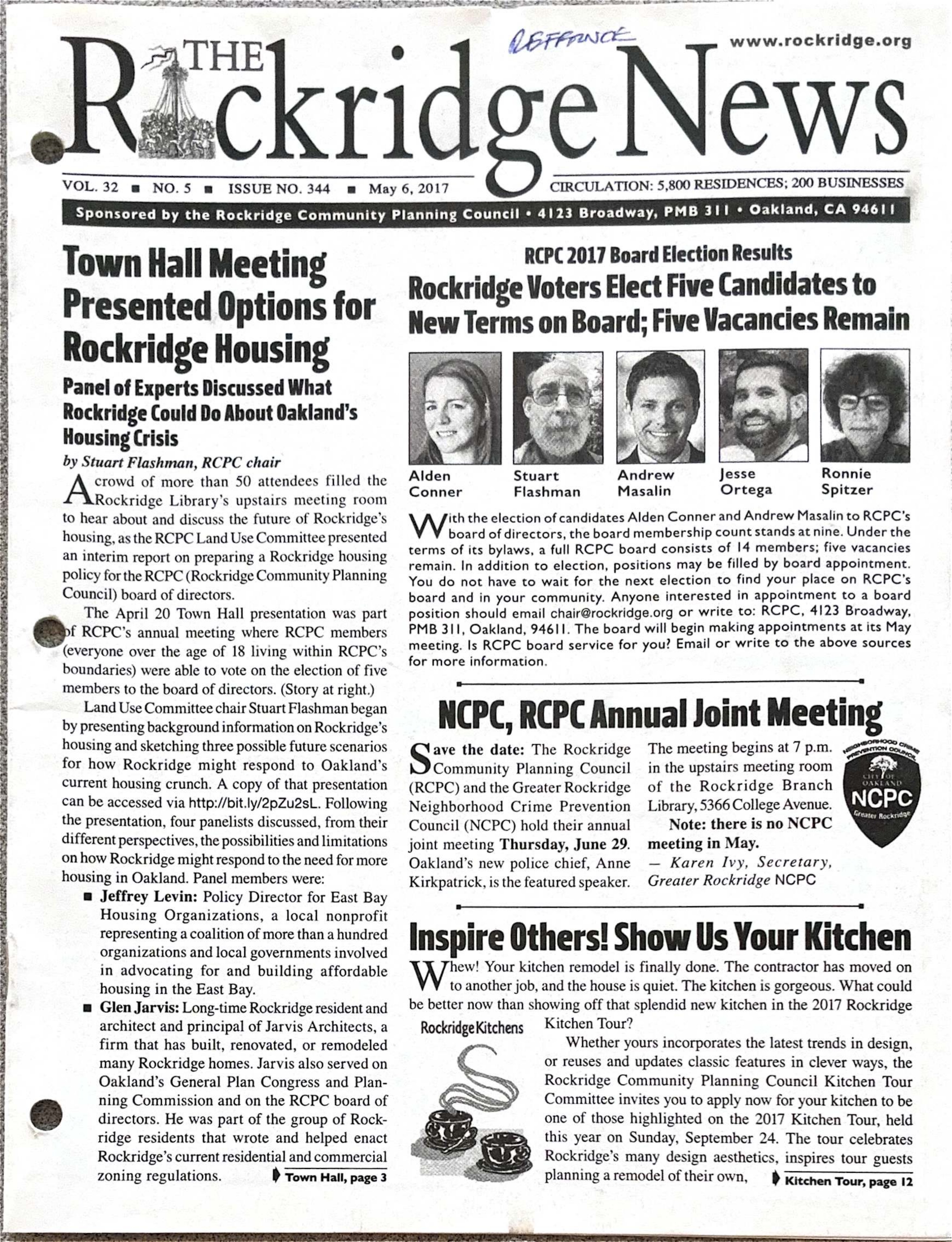The Rockridge News, May 2017, page 1