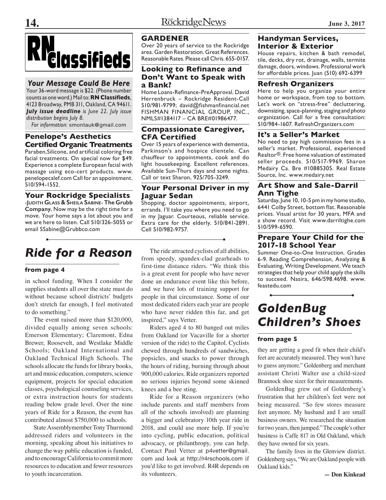Click to zoom in The Rockridge News, June 2017, page 14