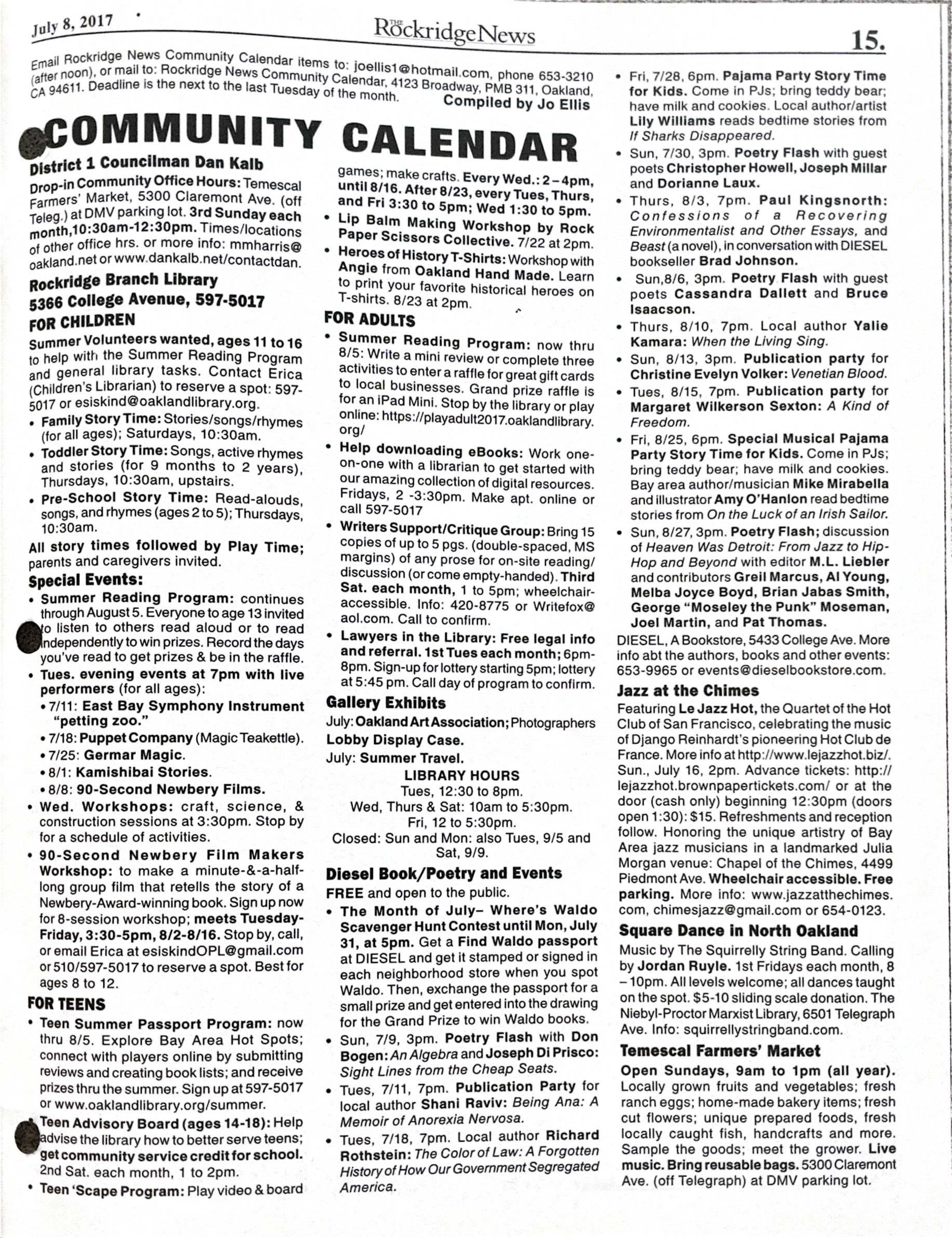 Click to zoom in The Rockridge News, July 2017, page 15