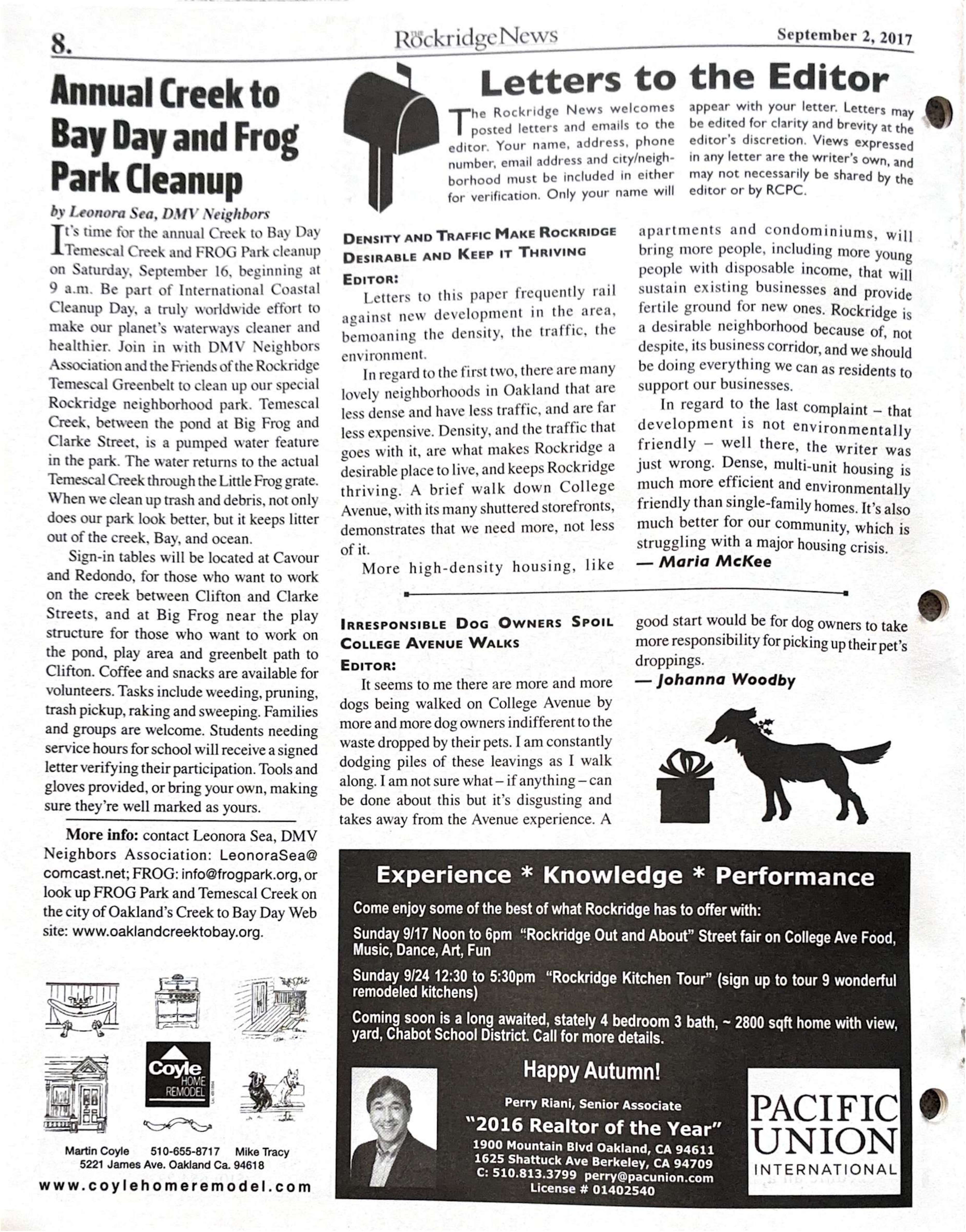 The Rockridge News, September 2017, page 8