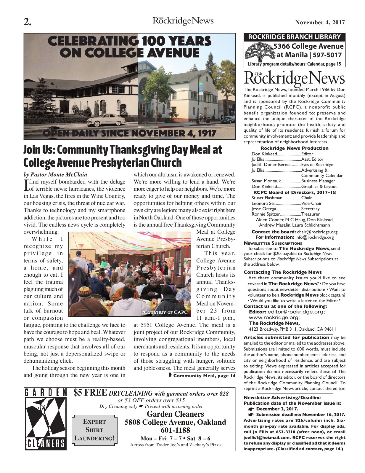 The Rockridge News, November 2017, page 2