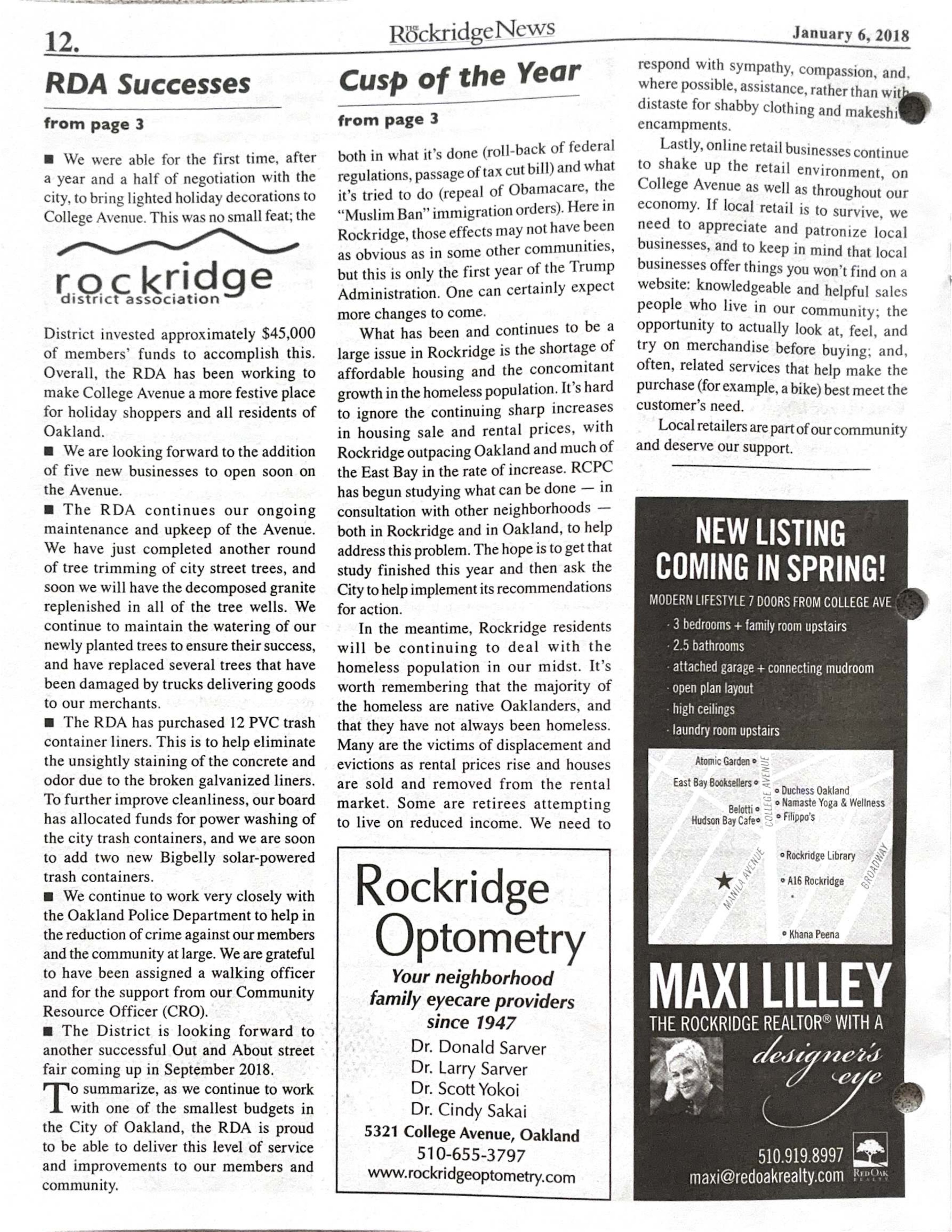The Rockridge News, January 2018, page 12