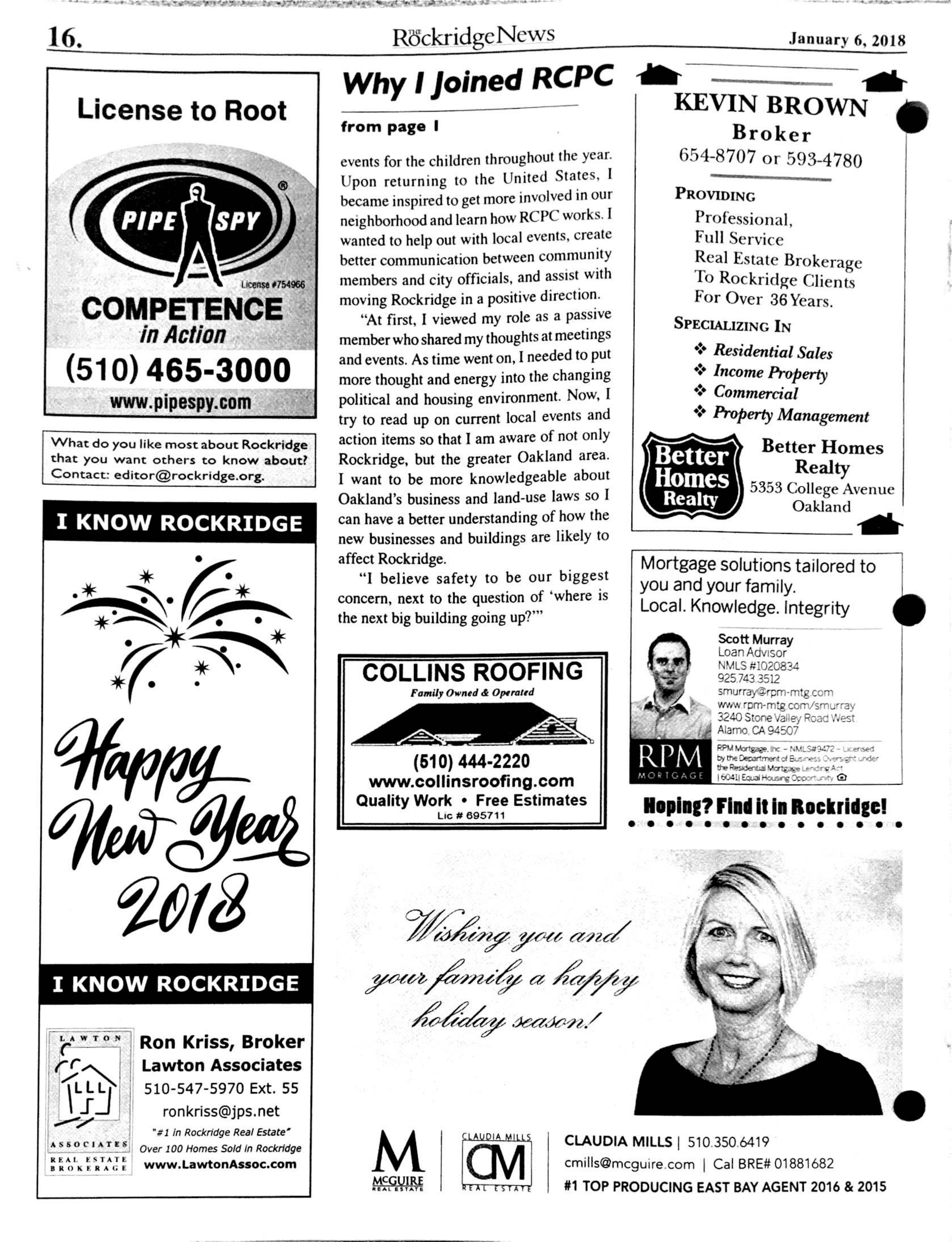 Click to zoom in The Rockridge News, January 2018, page 16