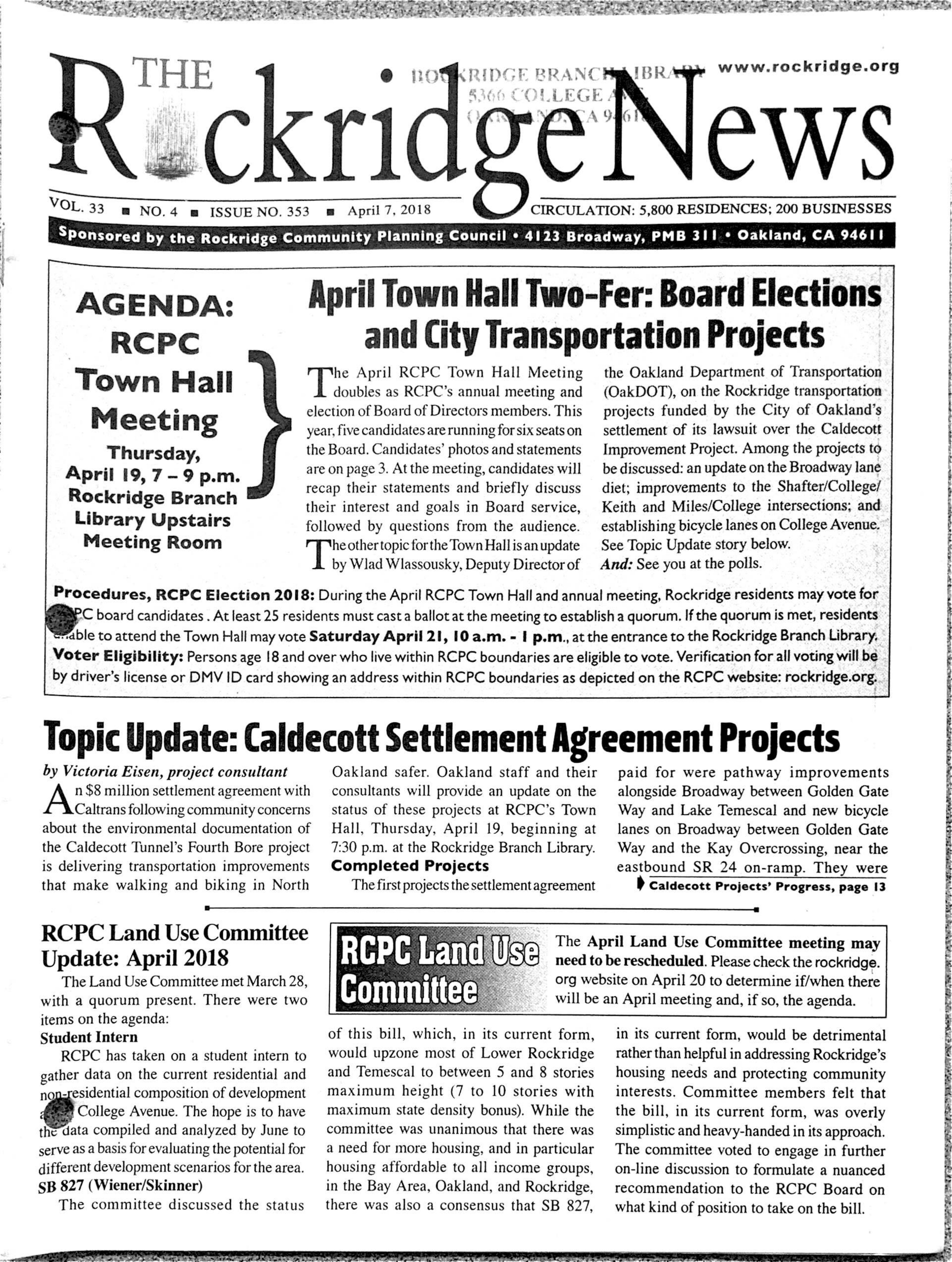 Click to zoom in The Rockridge News, April 2018, page 1