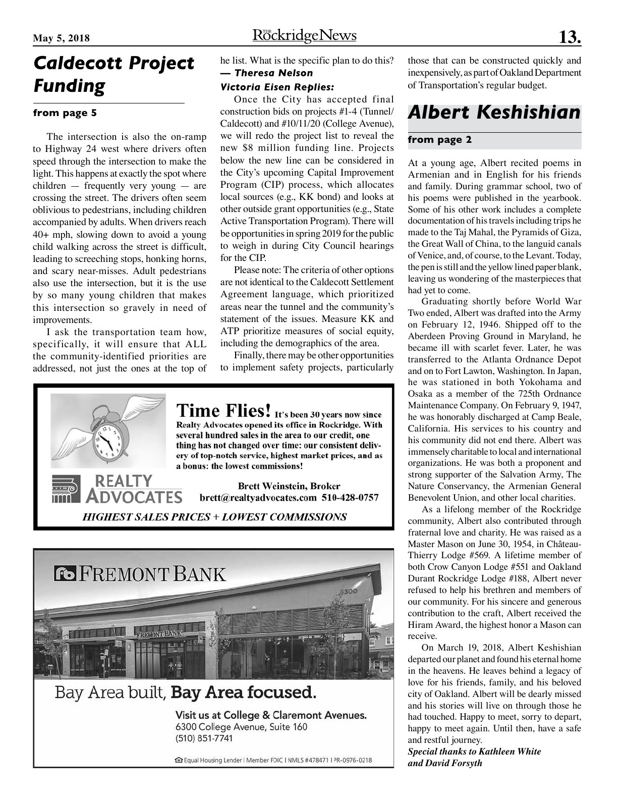 Click to zoom in The Rockridge News, May 2018, page 13