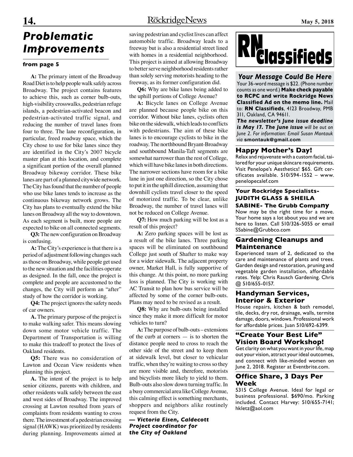 Click to zoom in The Rockridge News, May 2018, page 14
