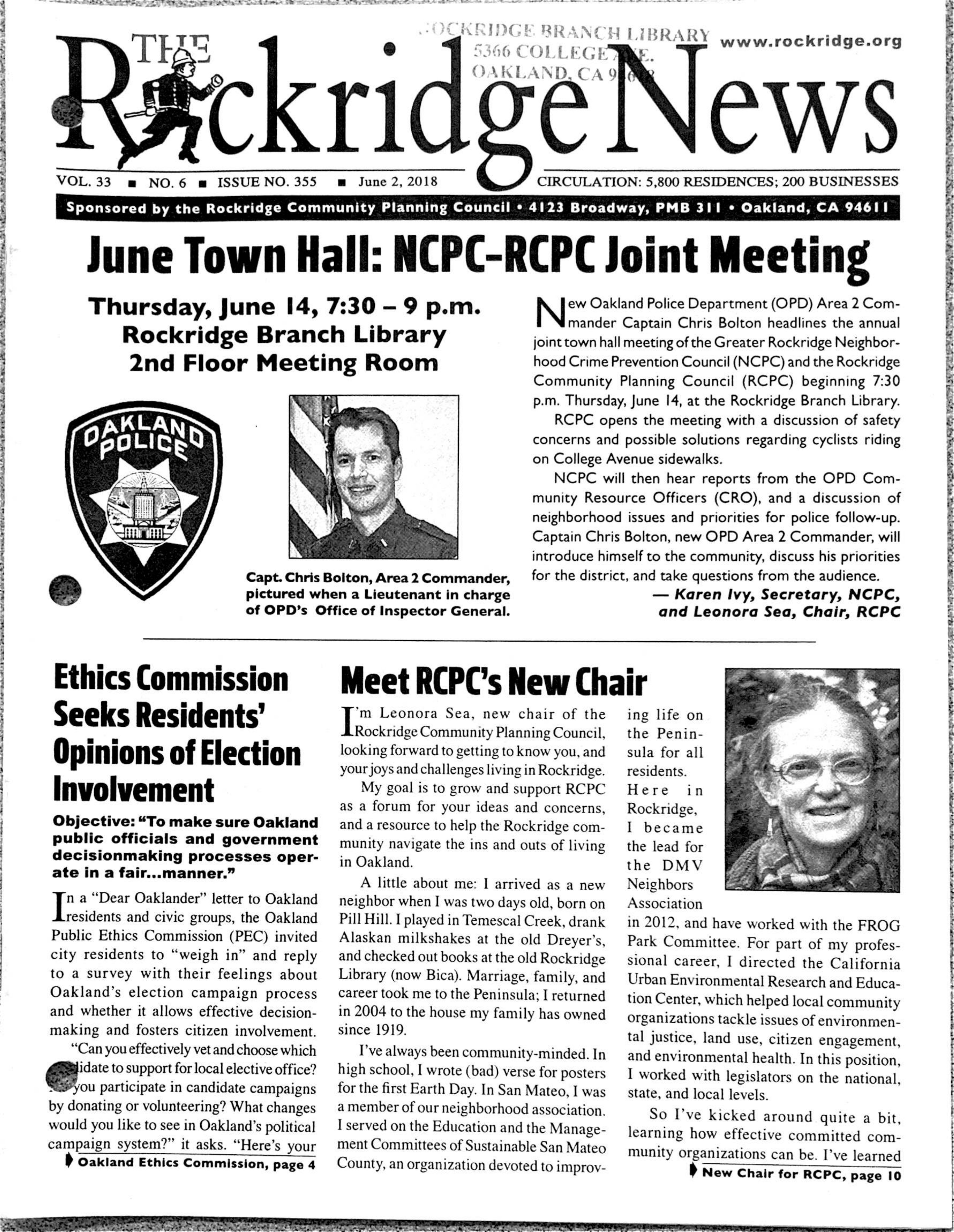 Click to zoom in The Rockridge News, June 2018, page 1