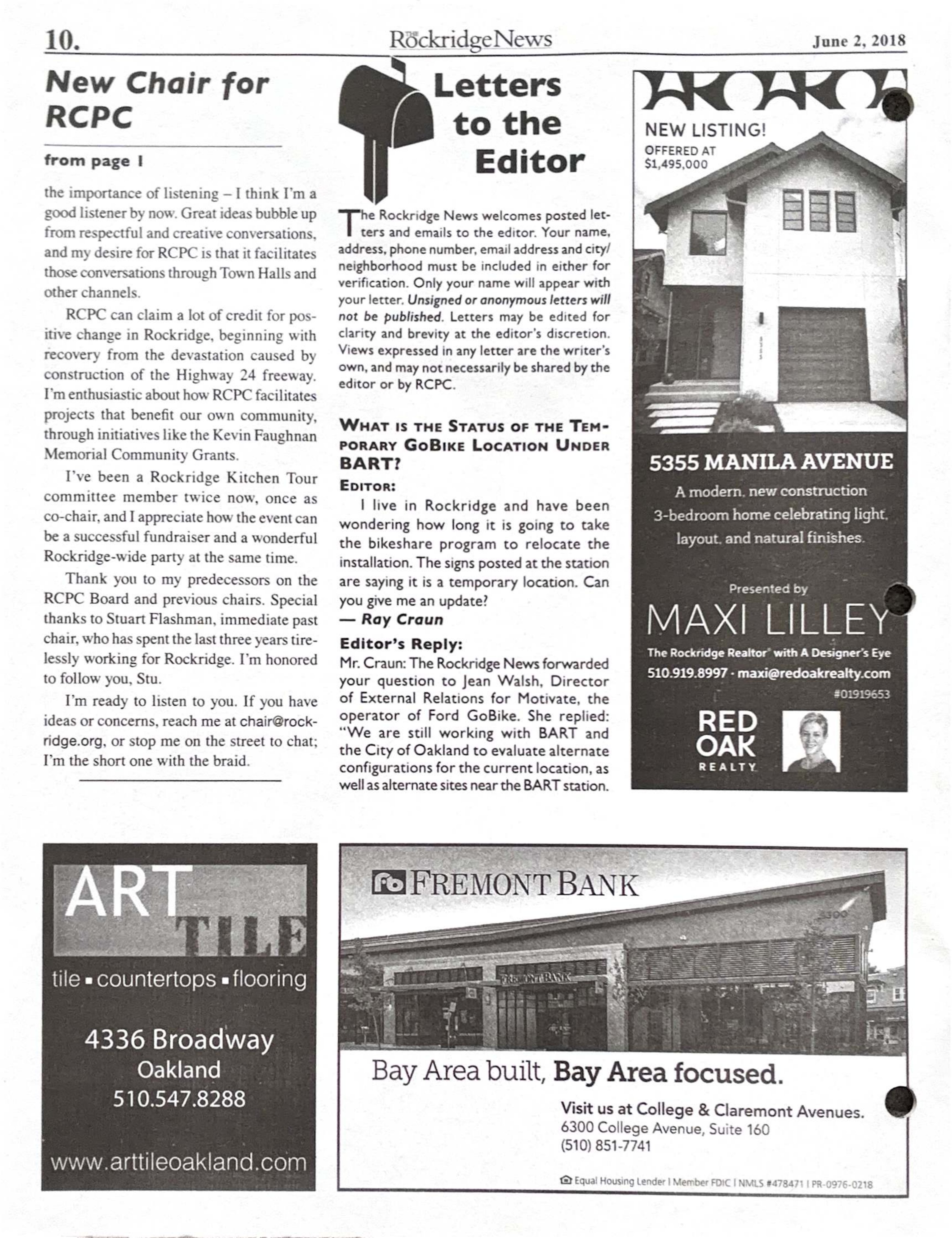 Click to zoom in The Rockridge News, June 2018, page 10