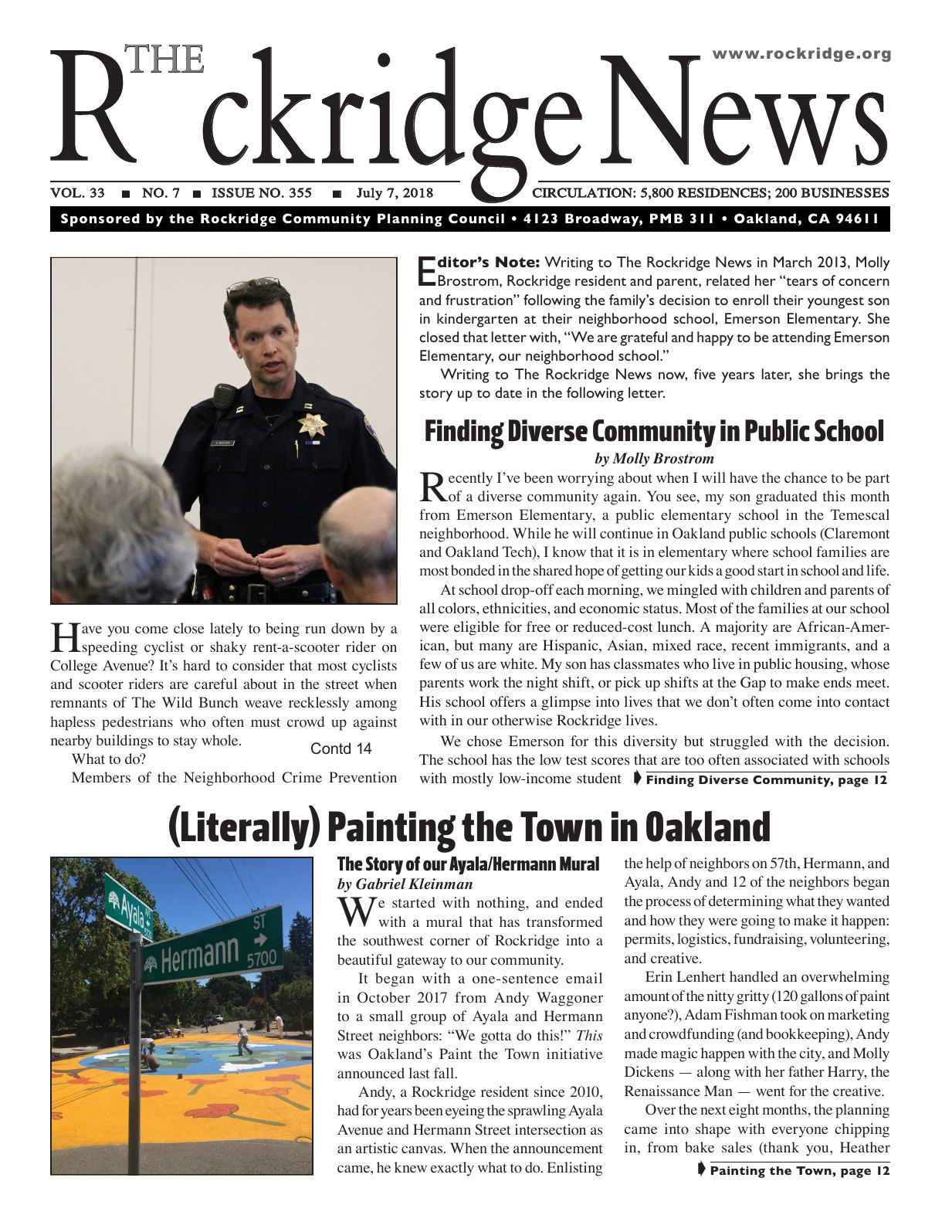 Click to zoom in The Rockridge News, July 2018, page 1