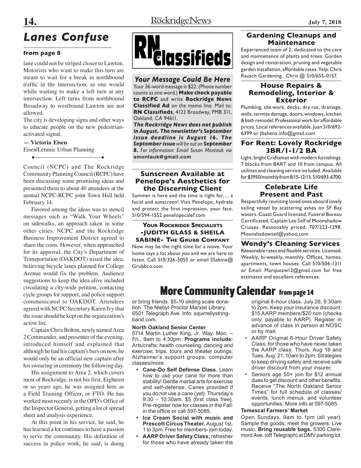 Click to zoom in The Rockridge News, July 2018, page 14