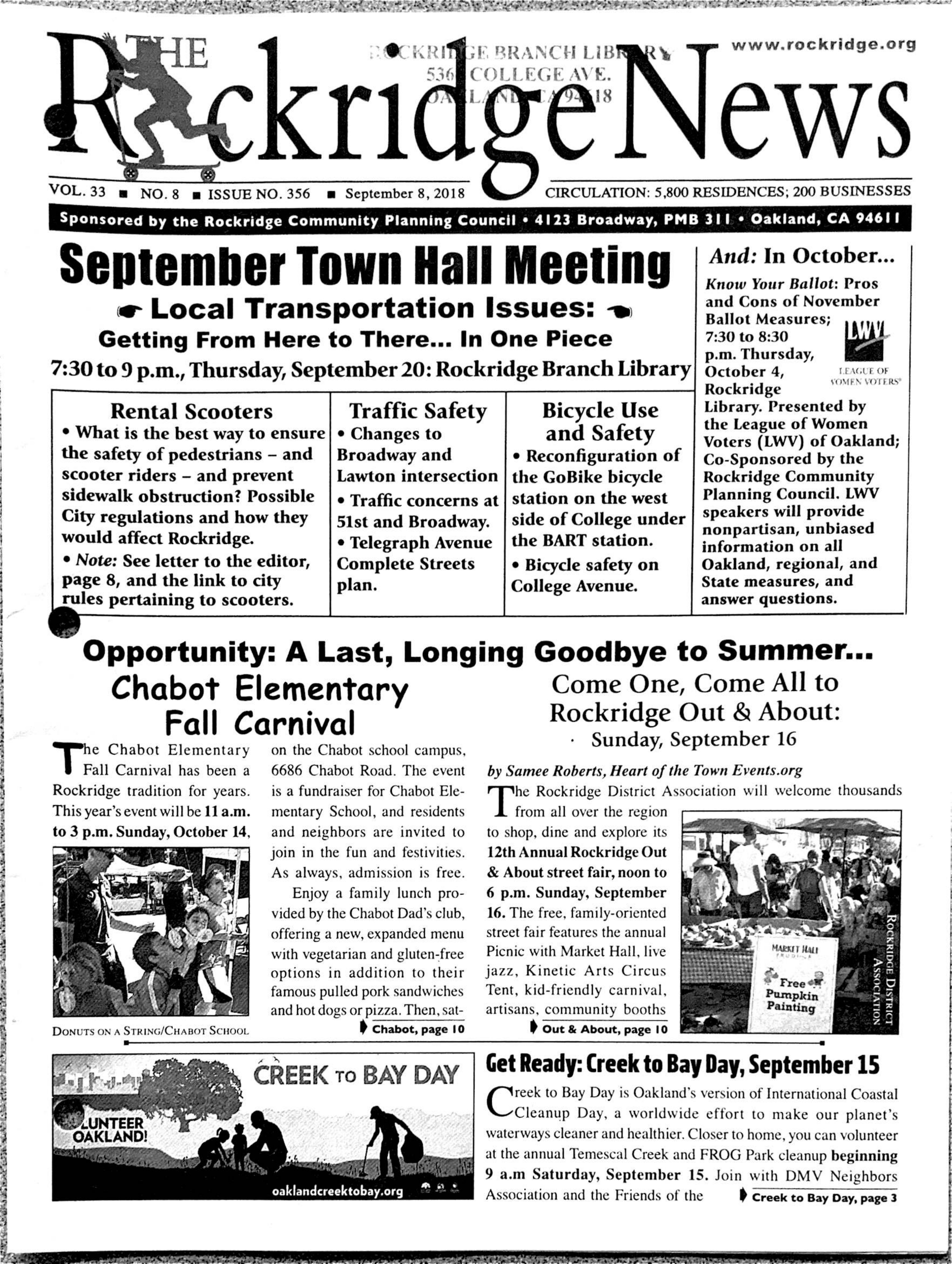 Click to zoom in The Rockridge News, September 2018, page 1
