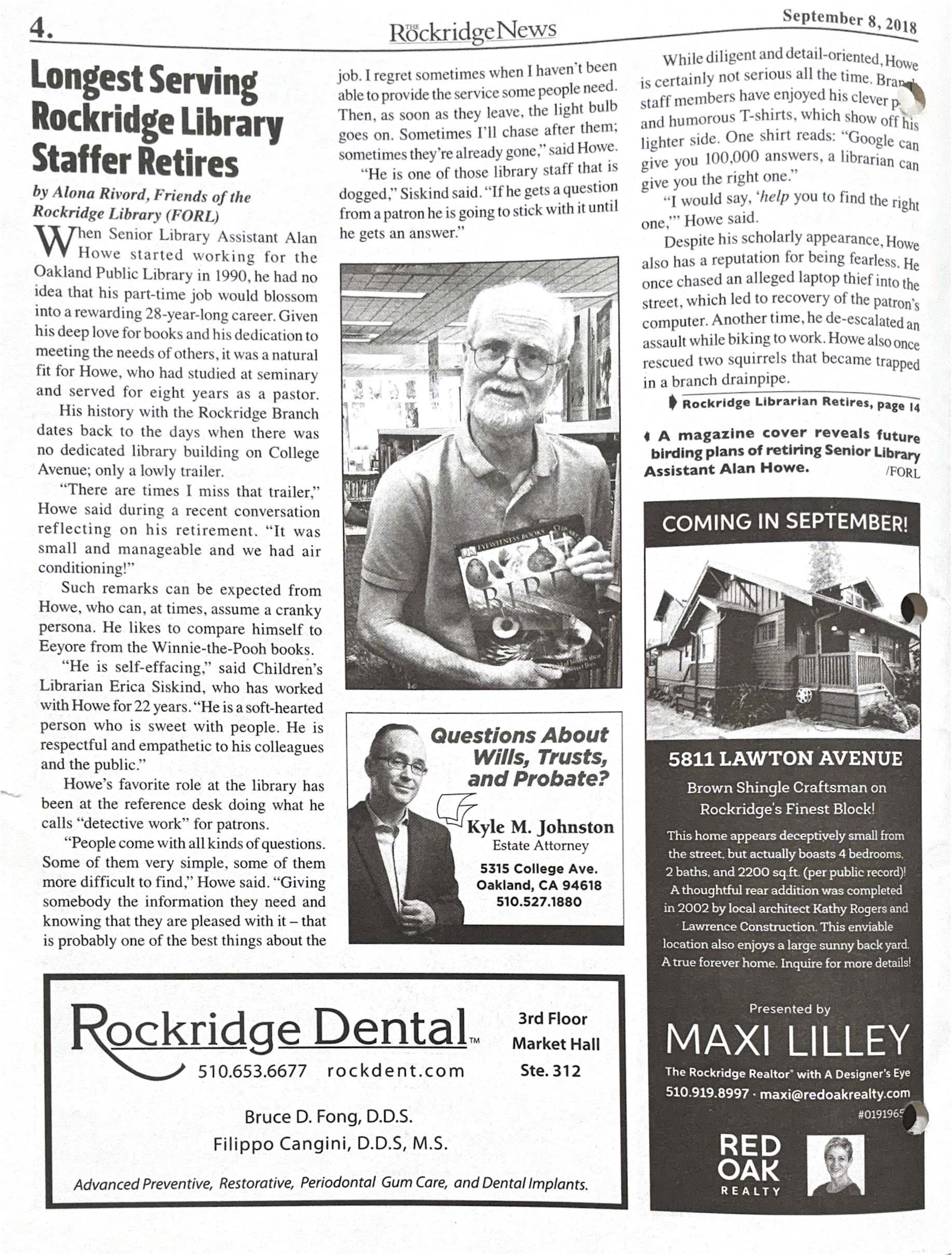 Click to zoom in The Rockridge News, September 2018, page 4