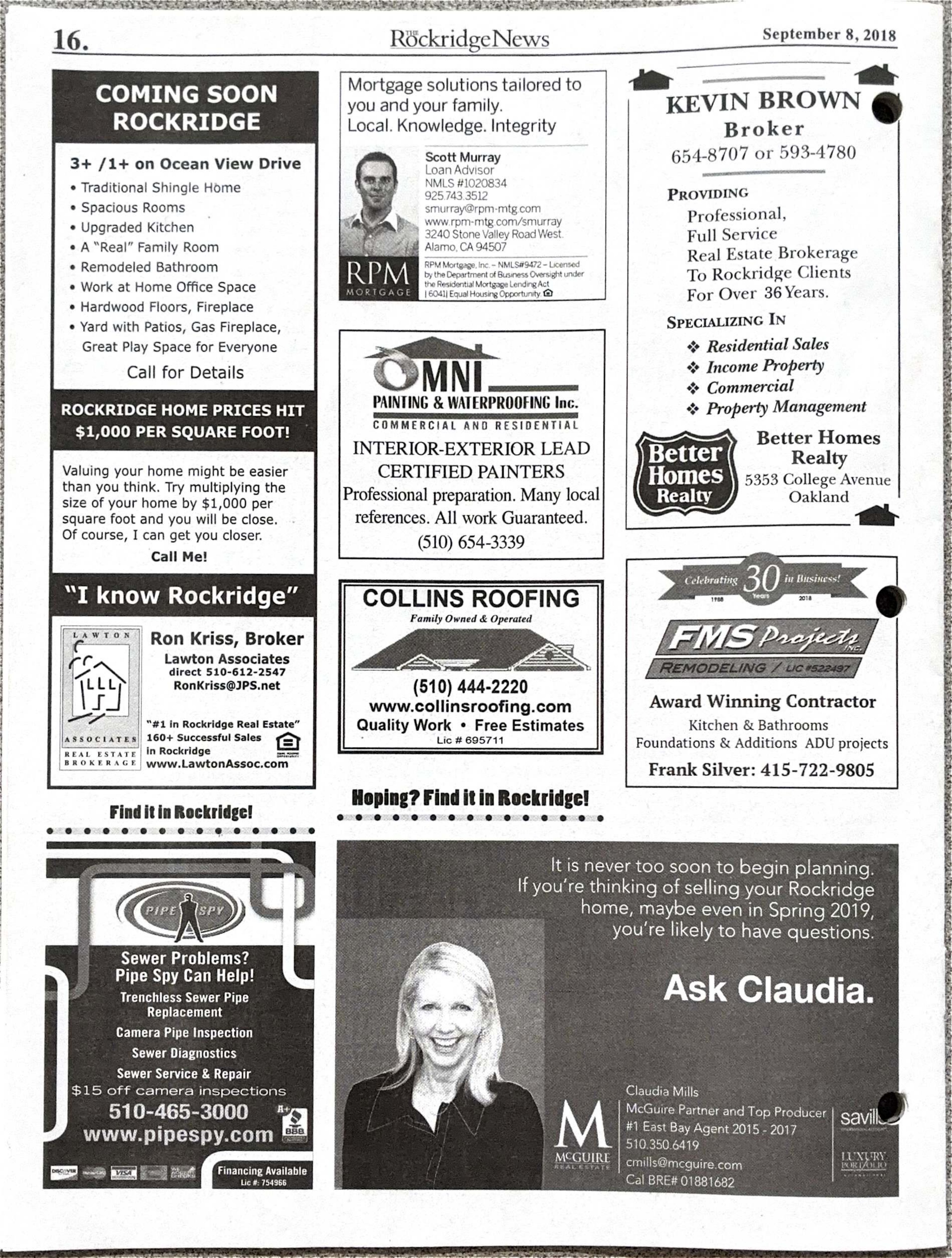 The Rockridge News, September 2018, page 16