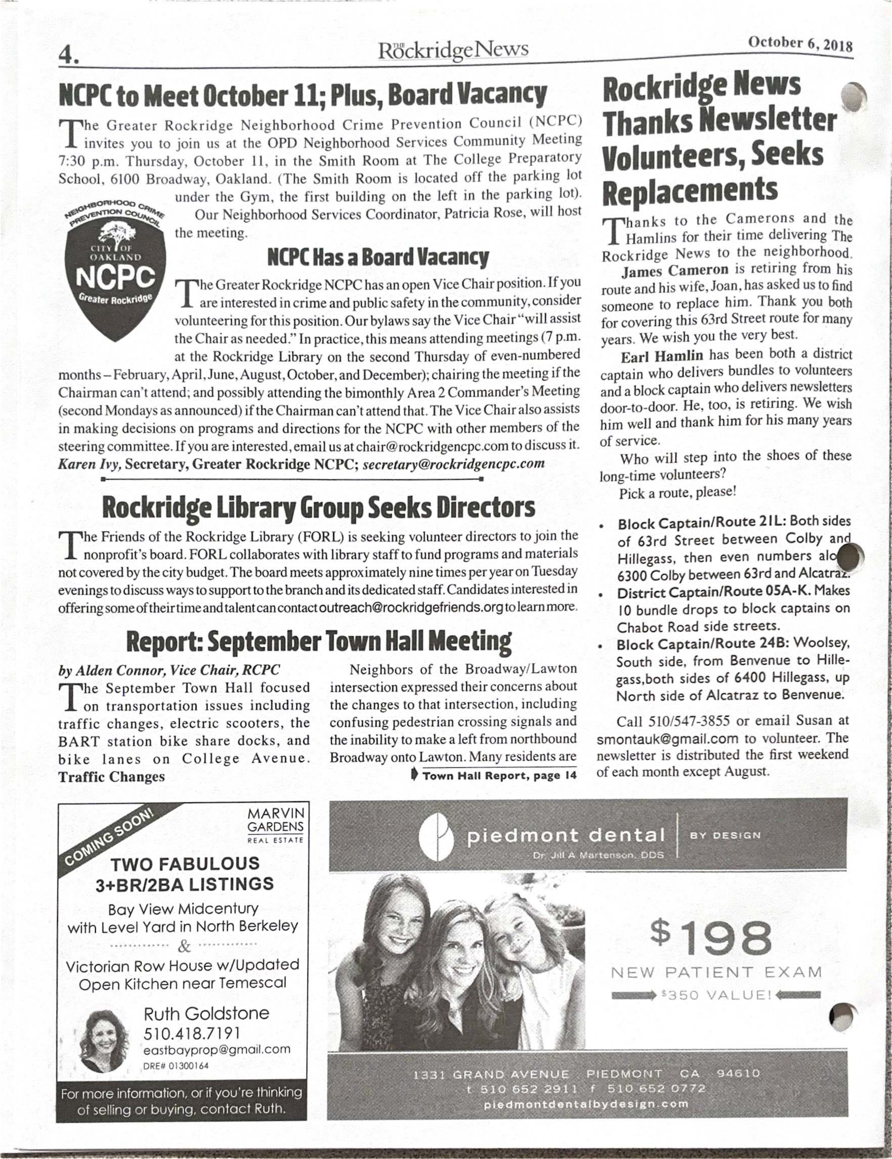 Click to zoom in The Rockridge News, October 2018, page 4