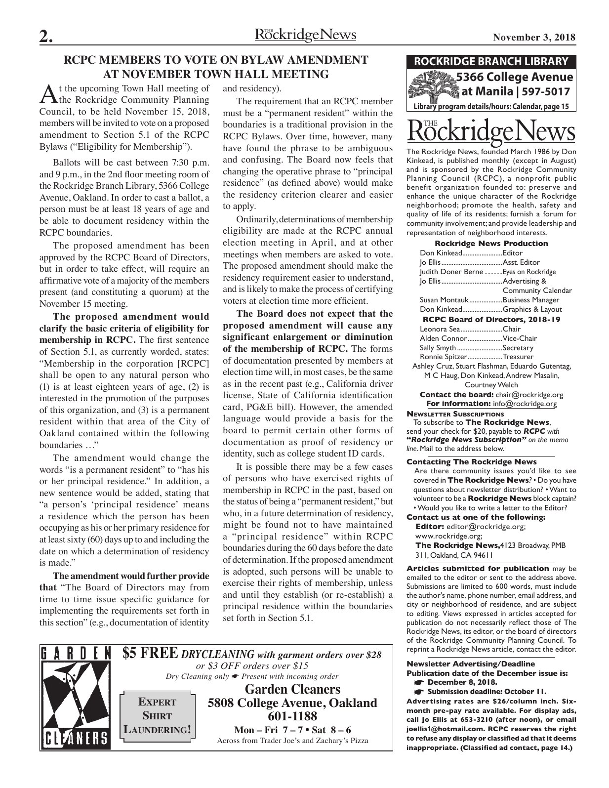 Click to zoom in The Rockridge News, November 2018, page 2
