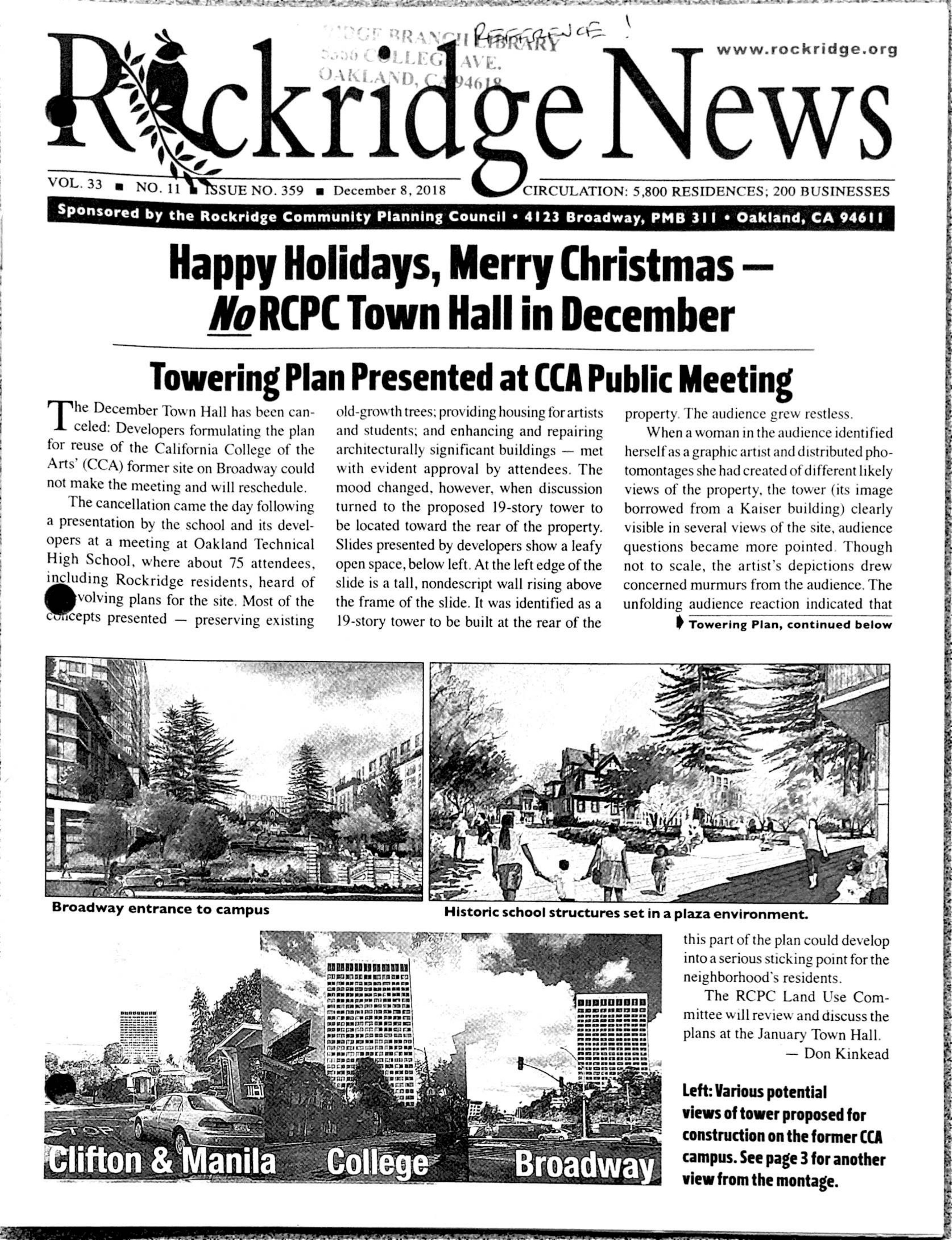 Click to zoom in The Rockridge News, December 2018, page 1