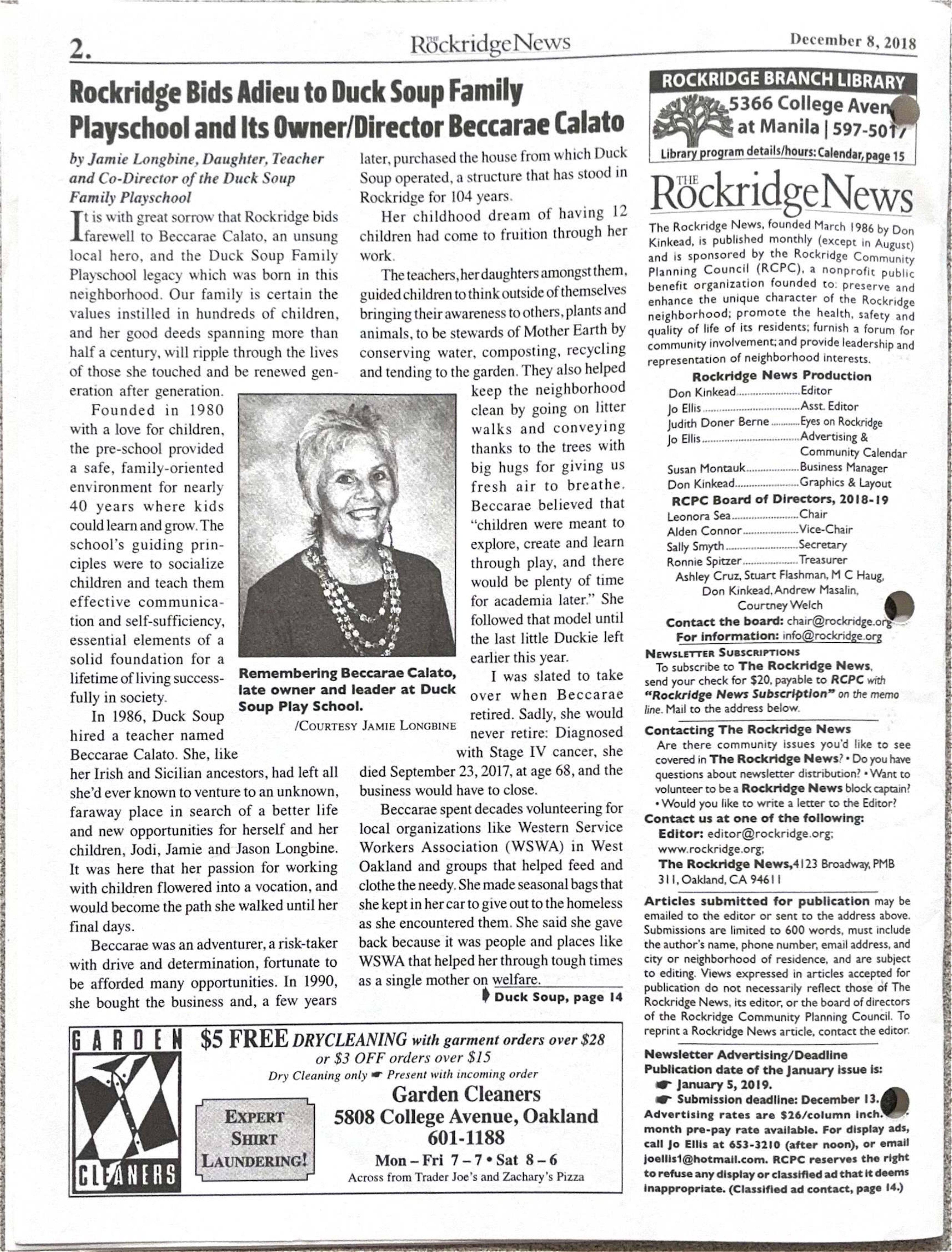 Click to zoom in The Rockridge News, December 2018, page 2