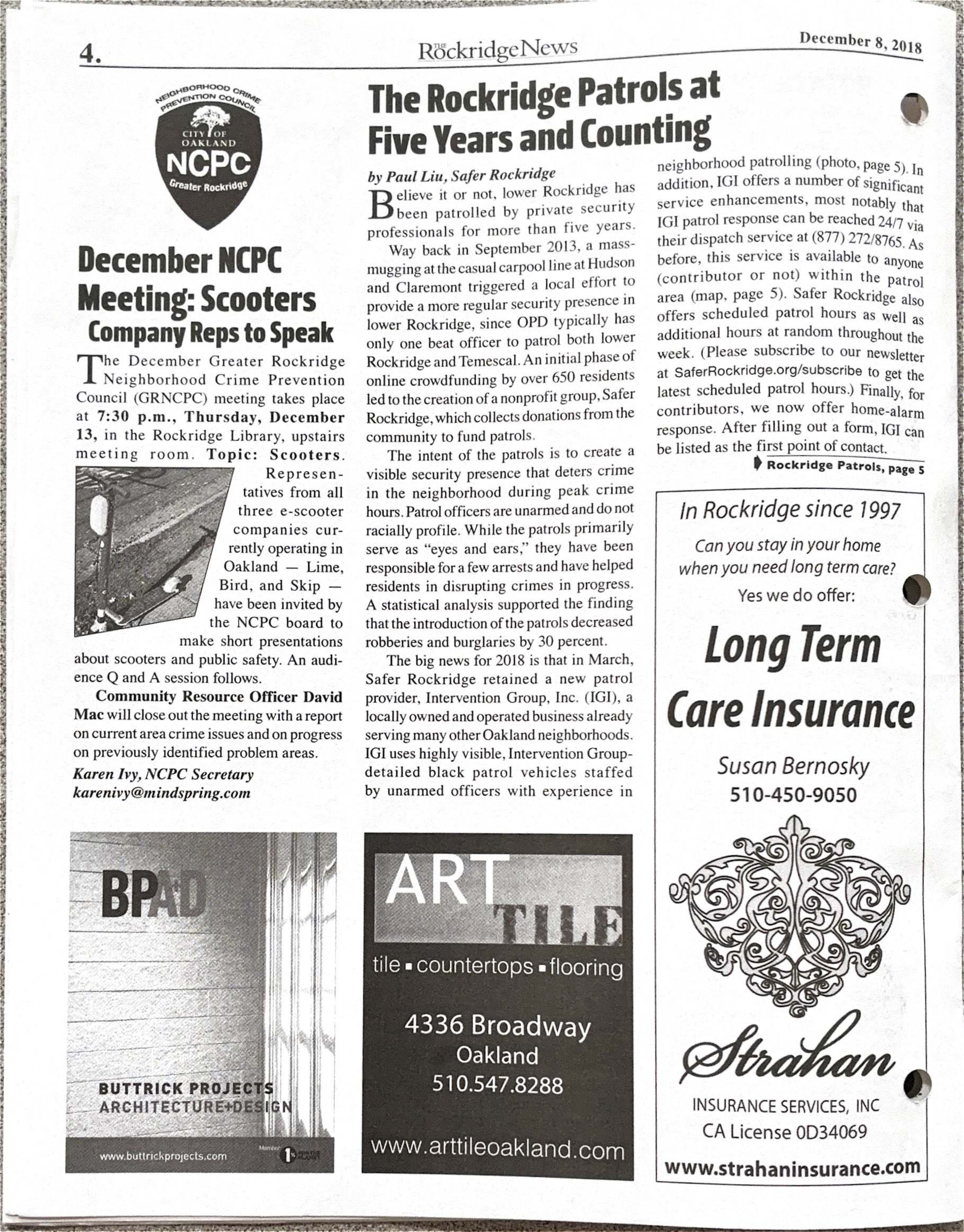 The Rockridge News, December 2018, page 4