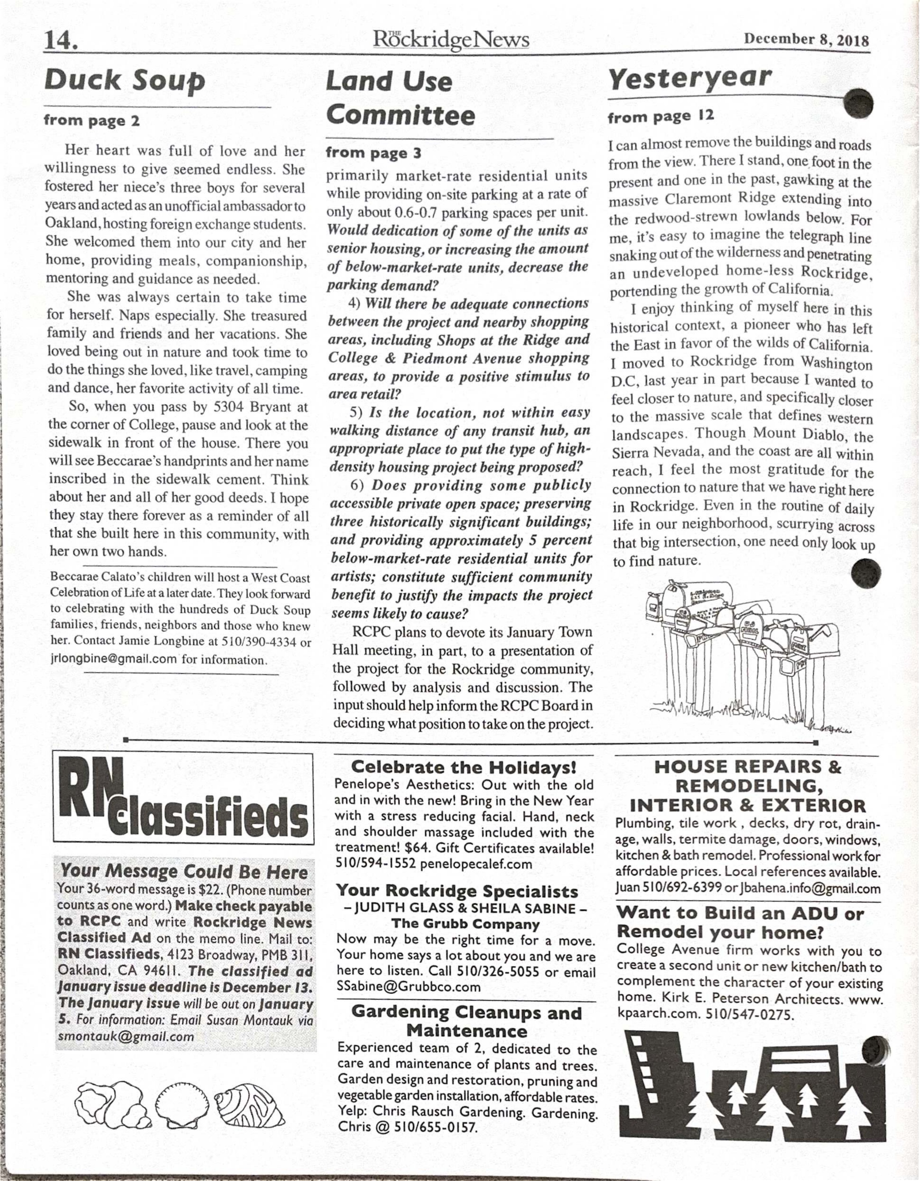 Click to zoom in The Rockridge News, December 2018, page 14