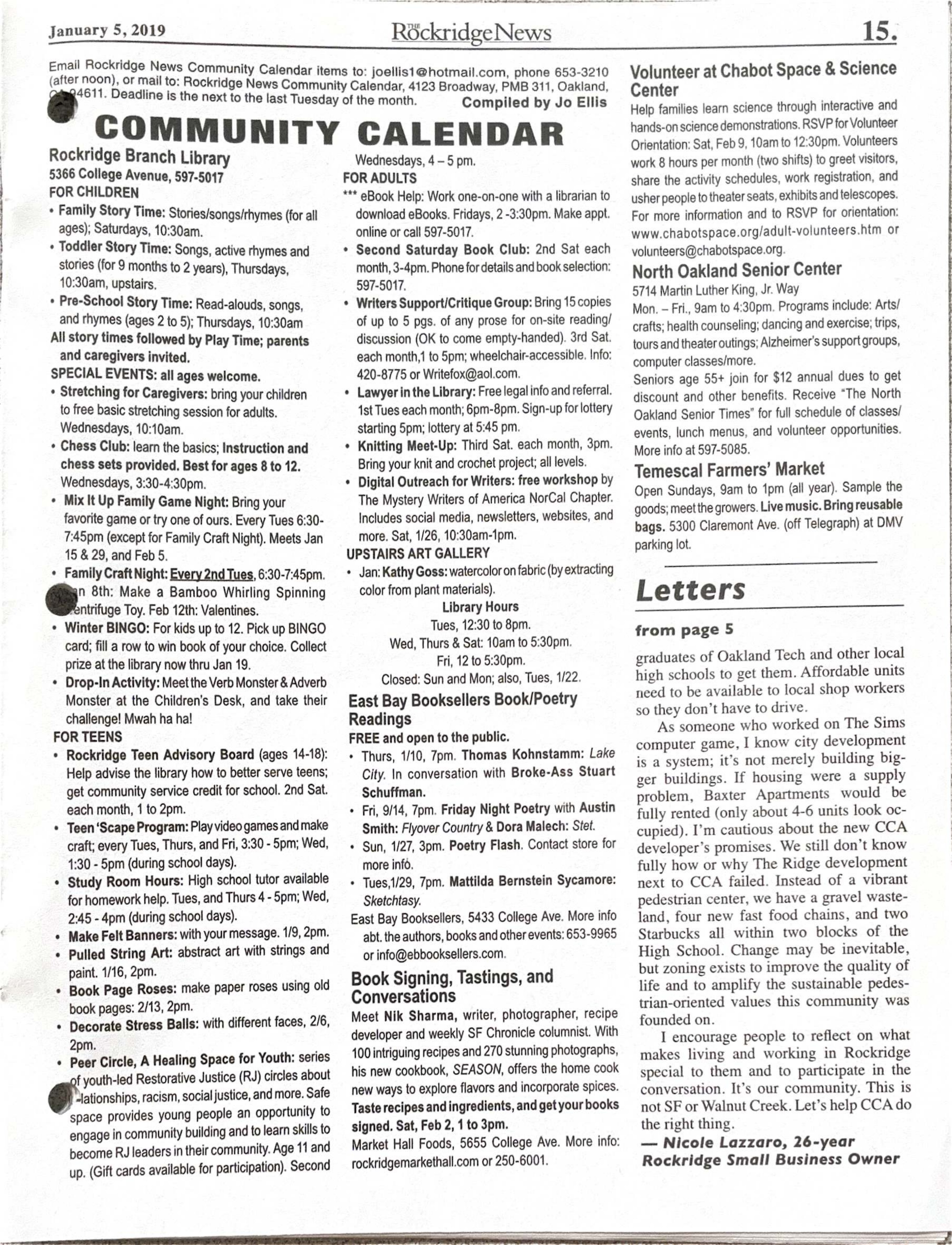 Click to zoom in The Rockridge News, January 2019, page 15
