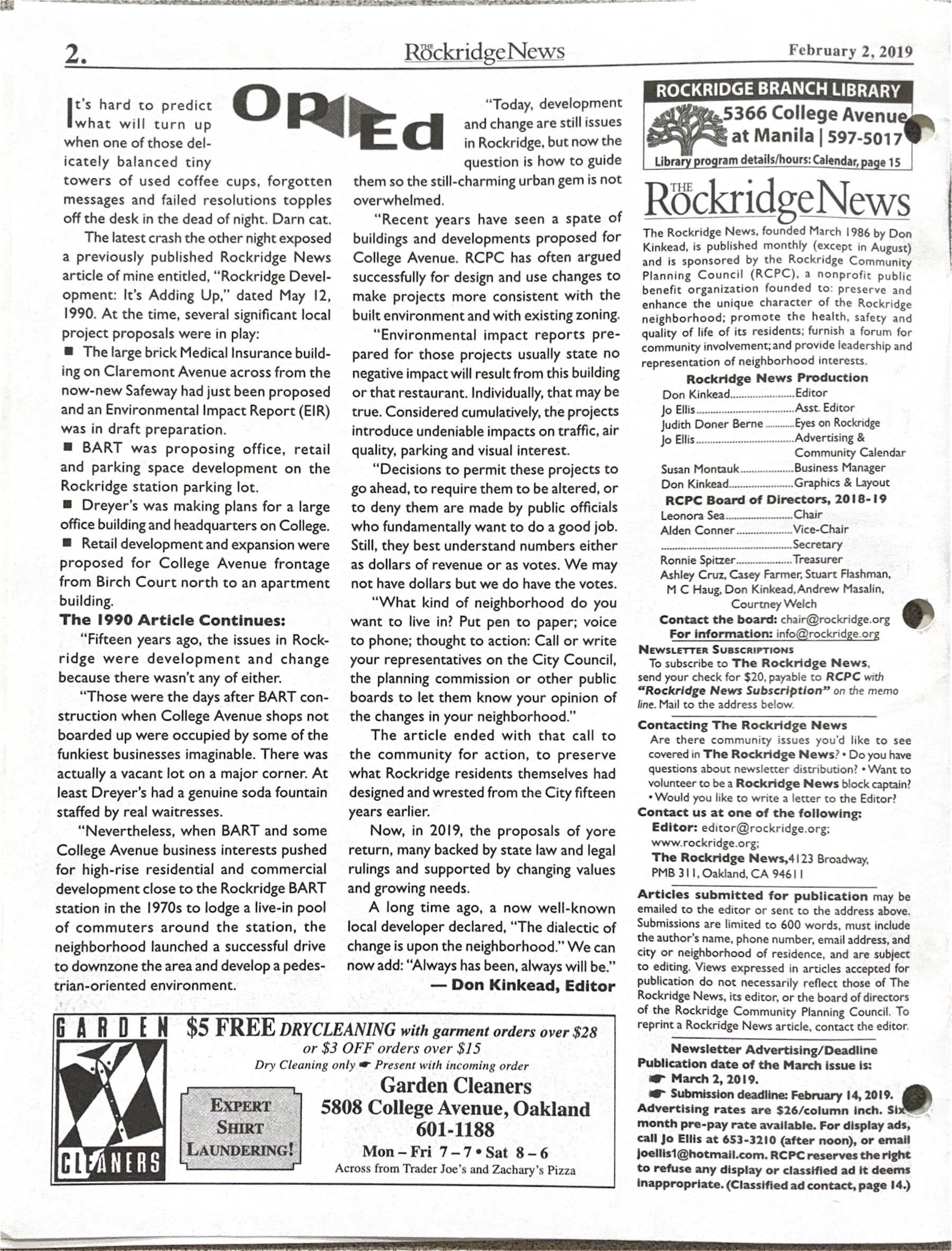 Click to zoom in The Rockridge News, February 2019, page 2