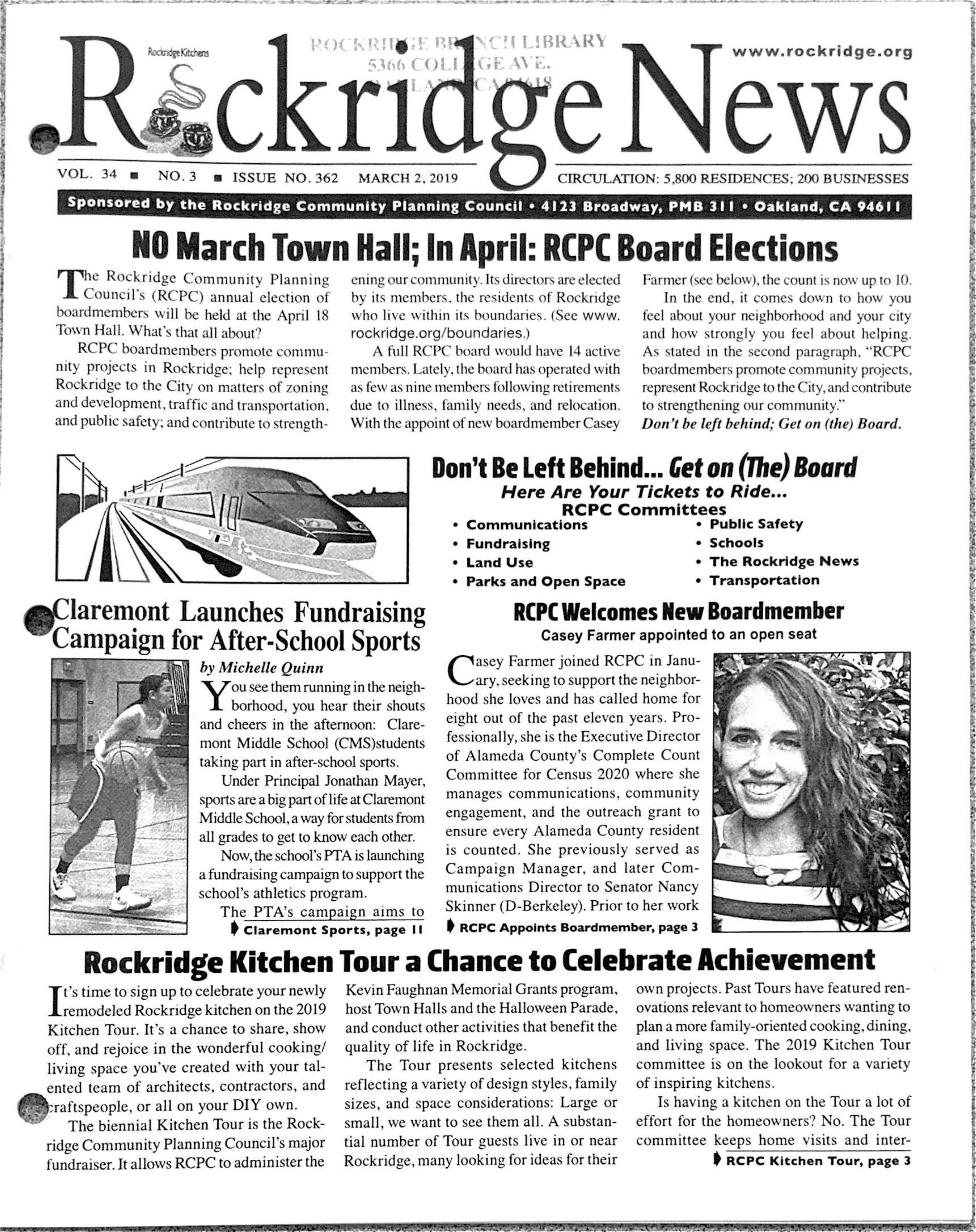 Click to zoom in The Rockridge News, March 2019, page 1