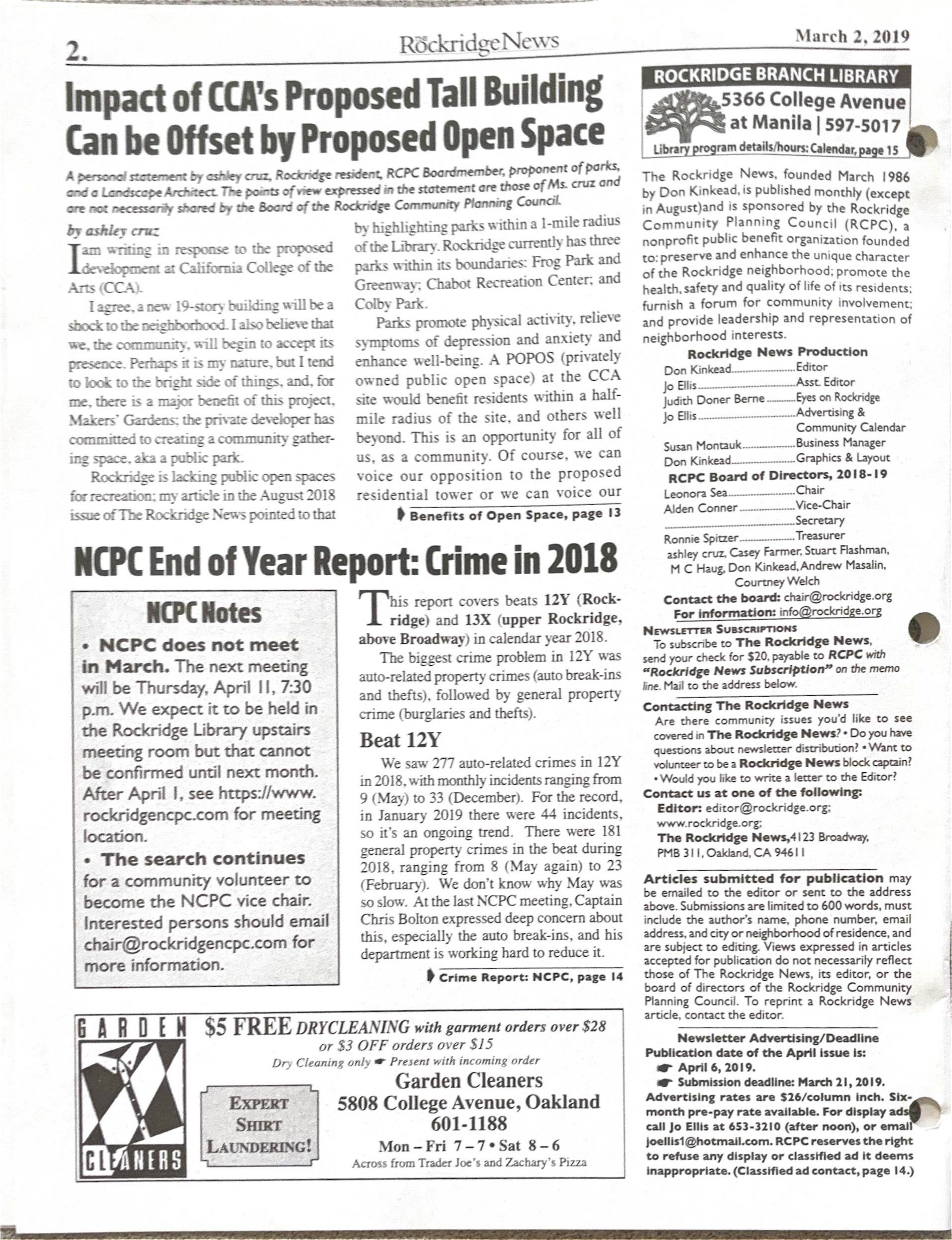 The Rockridge News, March 2019, page 2