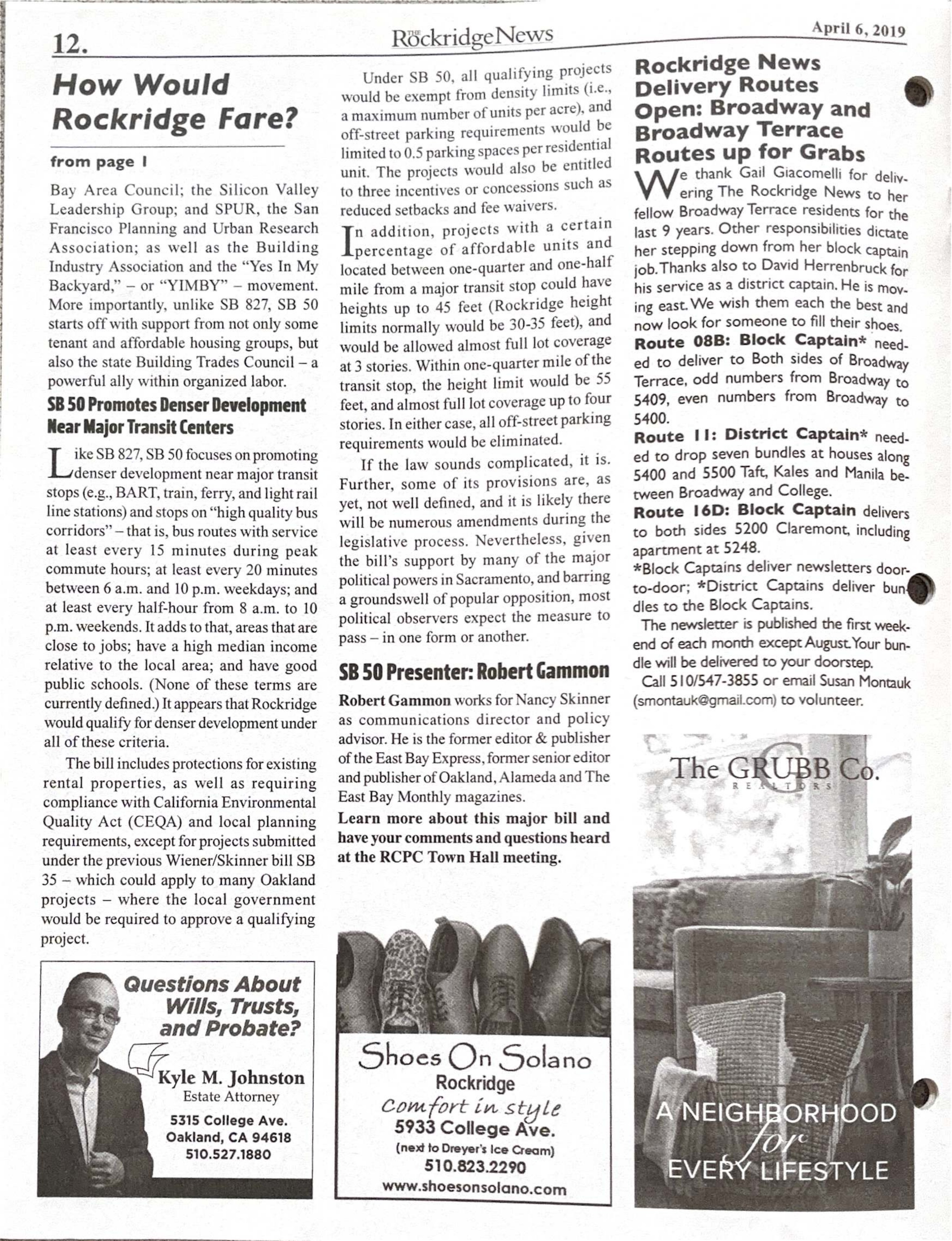 Click to zoom in The Rockridge News, April 2019, page 12