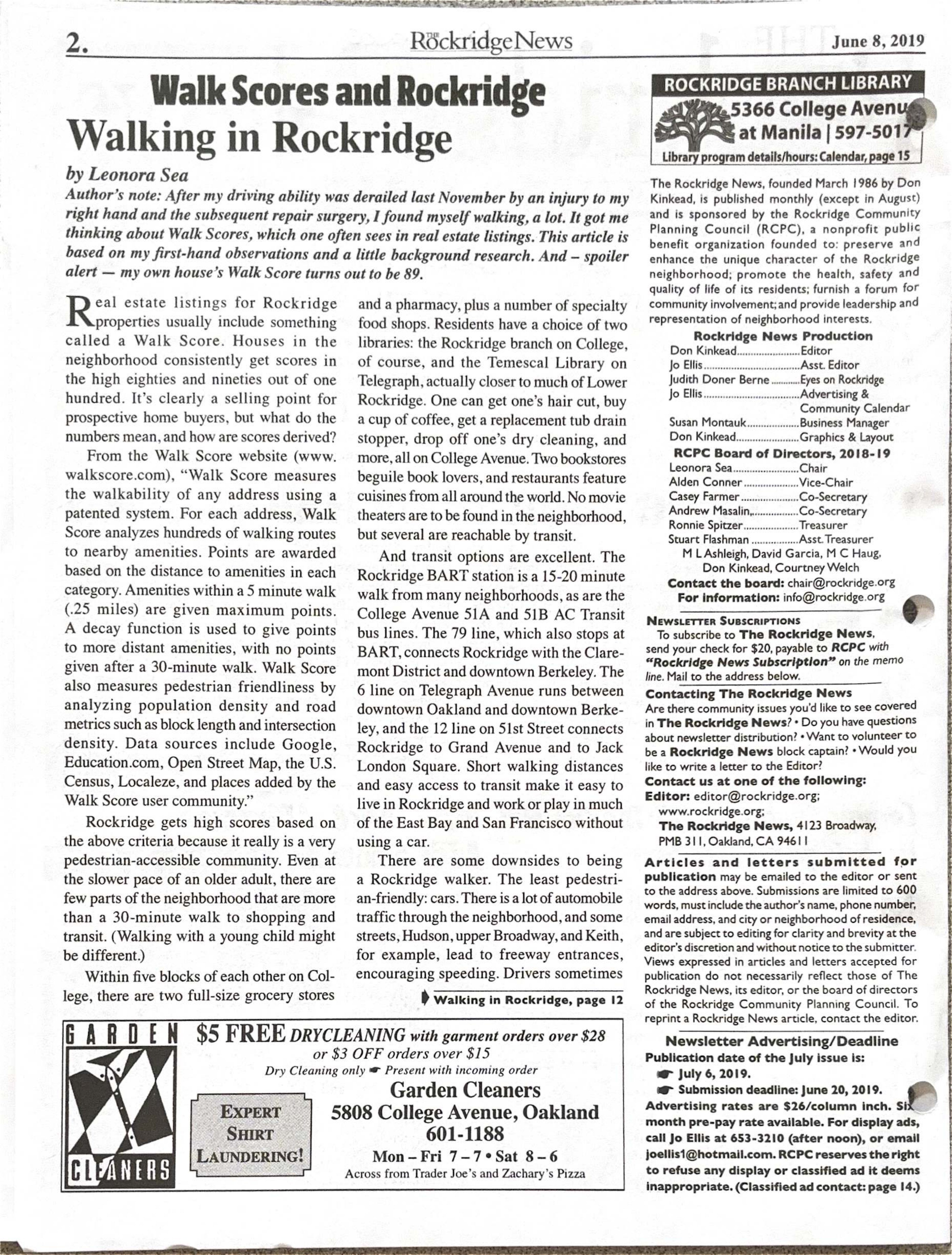 The Rockridge News, June 2019, page 2