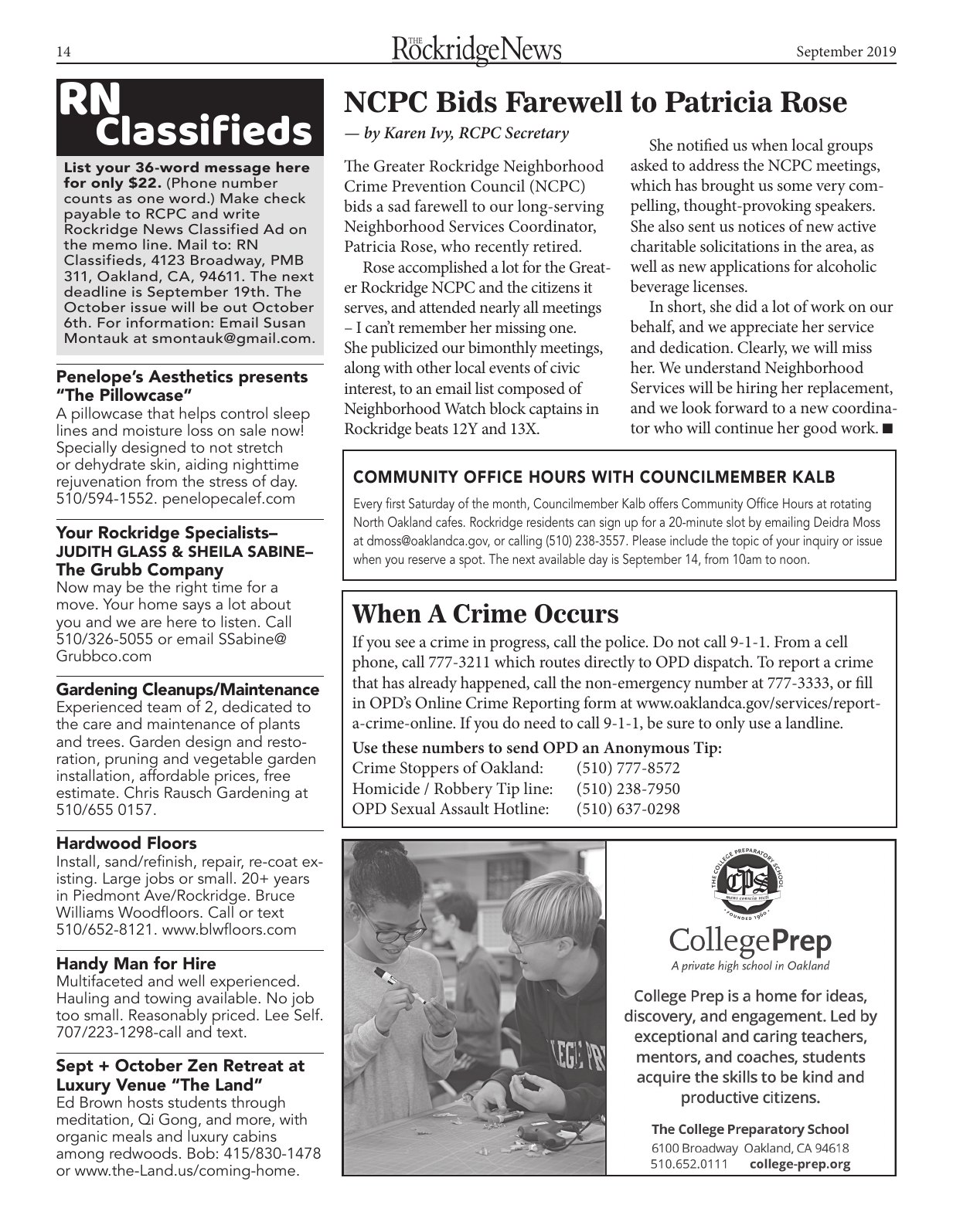 Click to zoom in The Rockridge News, September 2019, page 14