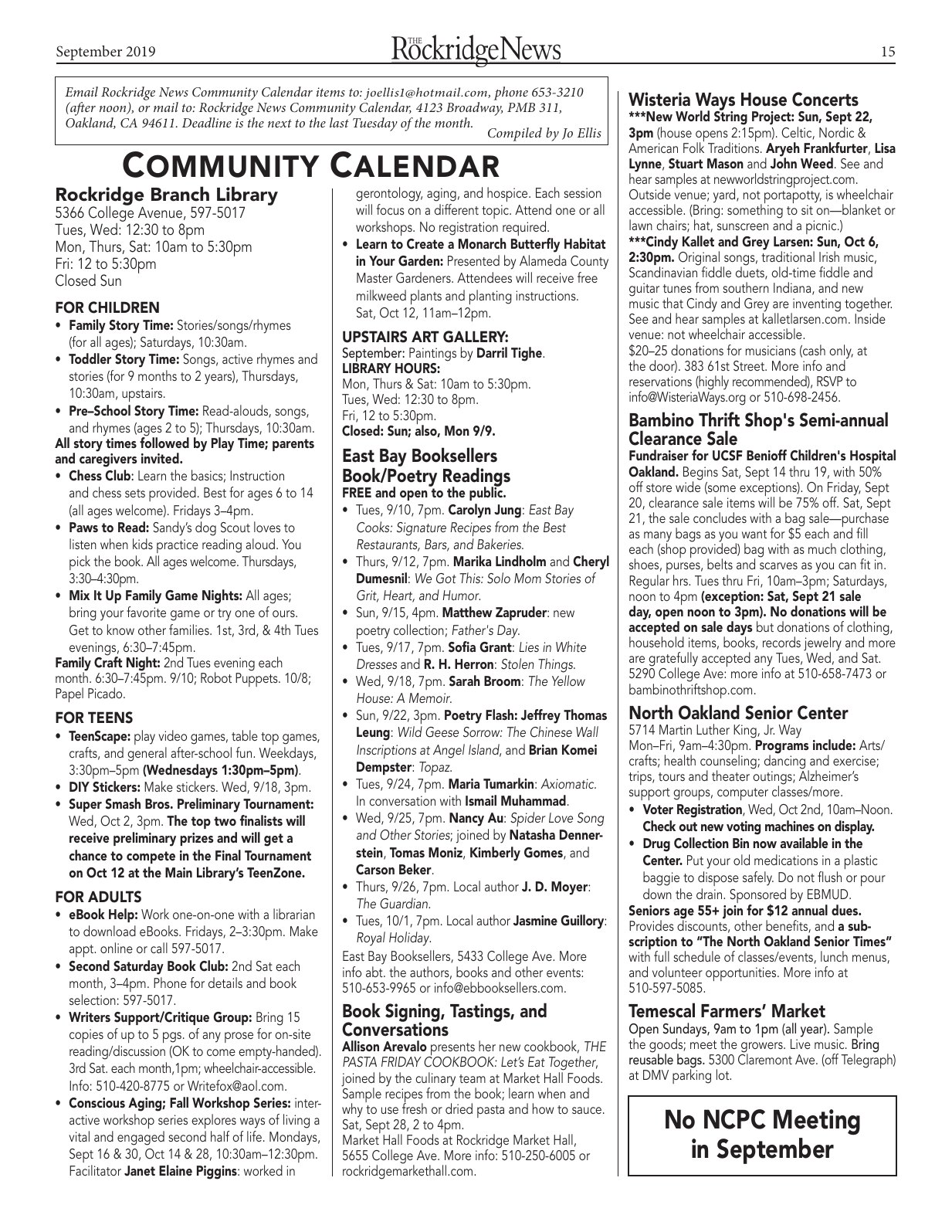Click to zoom in The Rockridge News, September 2019, page 15
