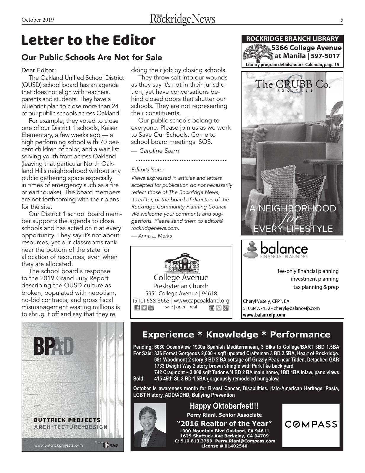 Click to zoom in The Rockridge News, October 2019, page 5