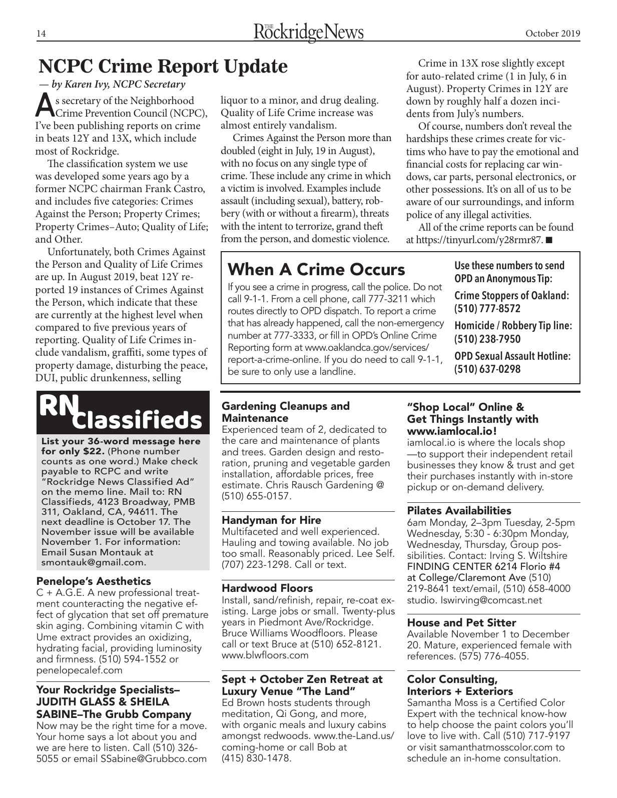 Click to zoom in The Rockridge News, October 2019, page 14