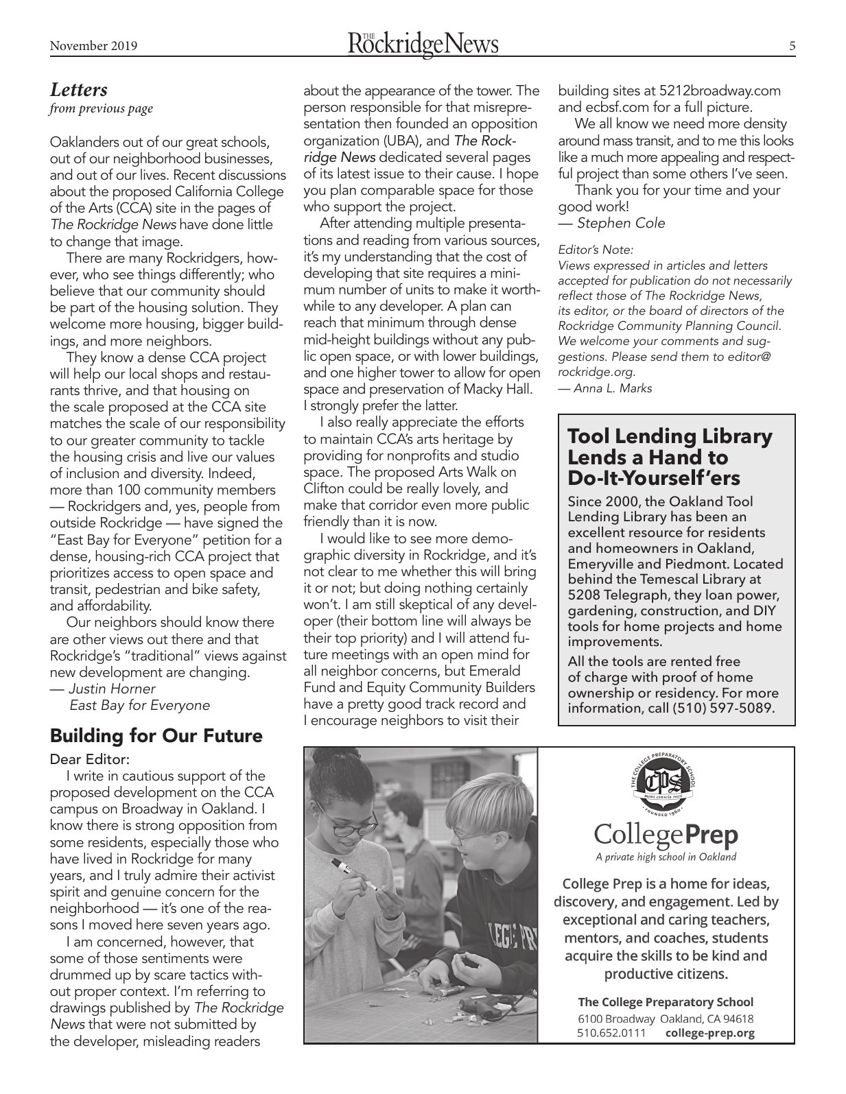 Click to zoom in The Rockridge News, November 2019, page 5